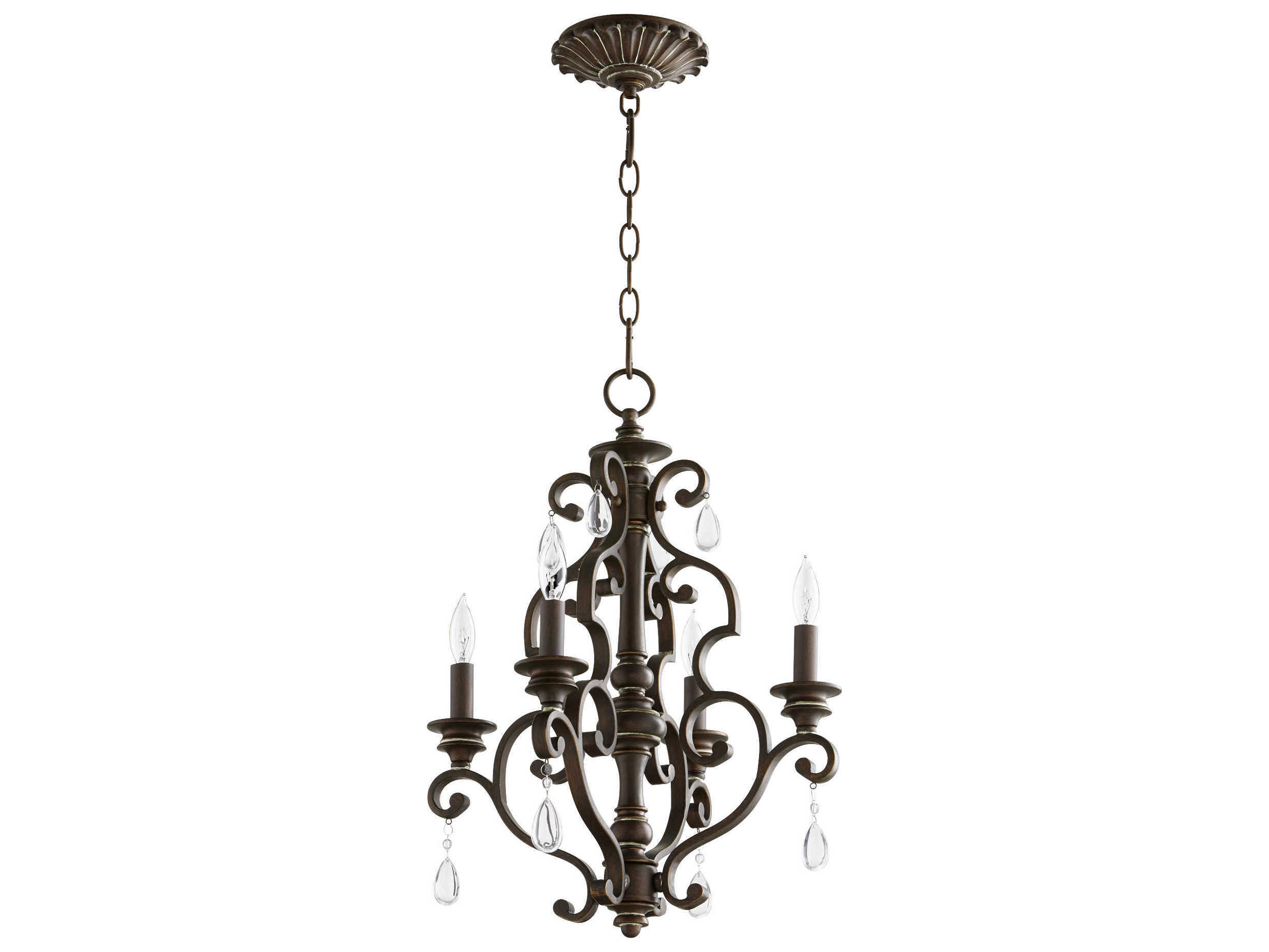 Quorum San Miguel 4-Light Vintage Copper Crystal Candelabra Chandelier