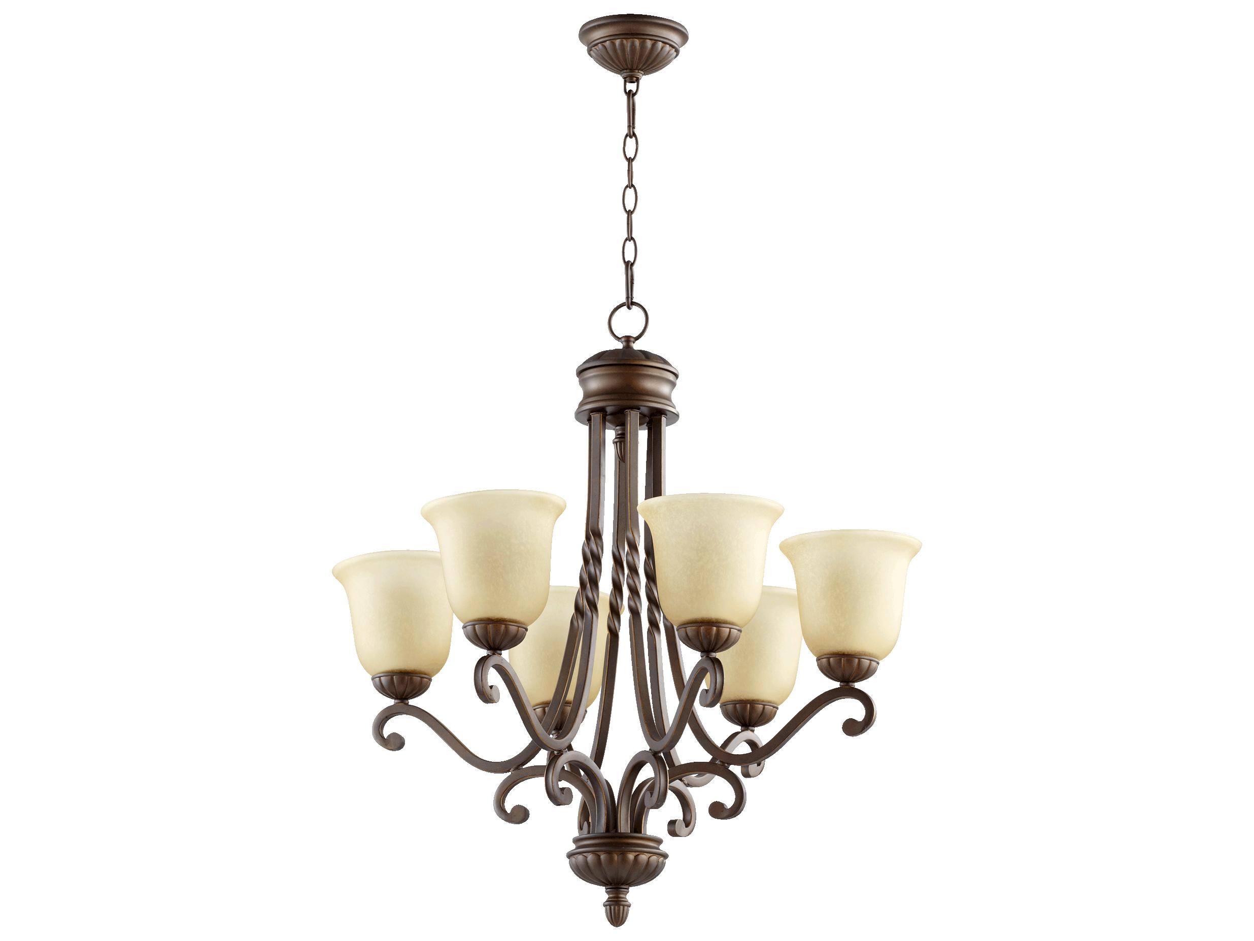 Quorum Tribeca 6-Light Oiled Bronze Glass Candelabra Chandelier