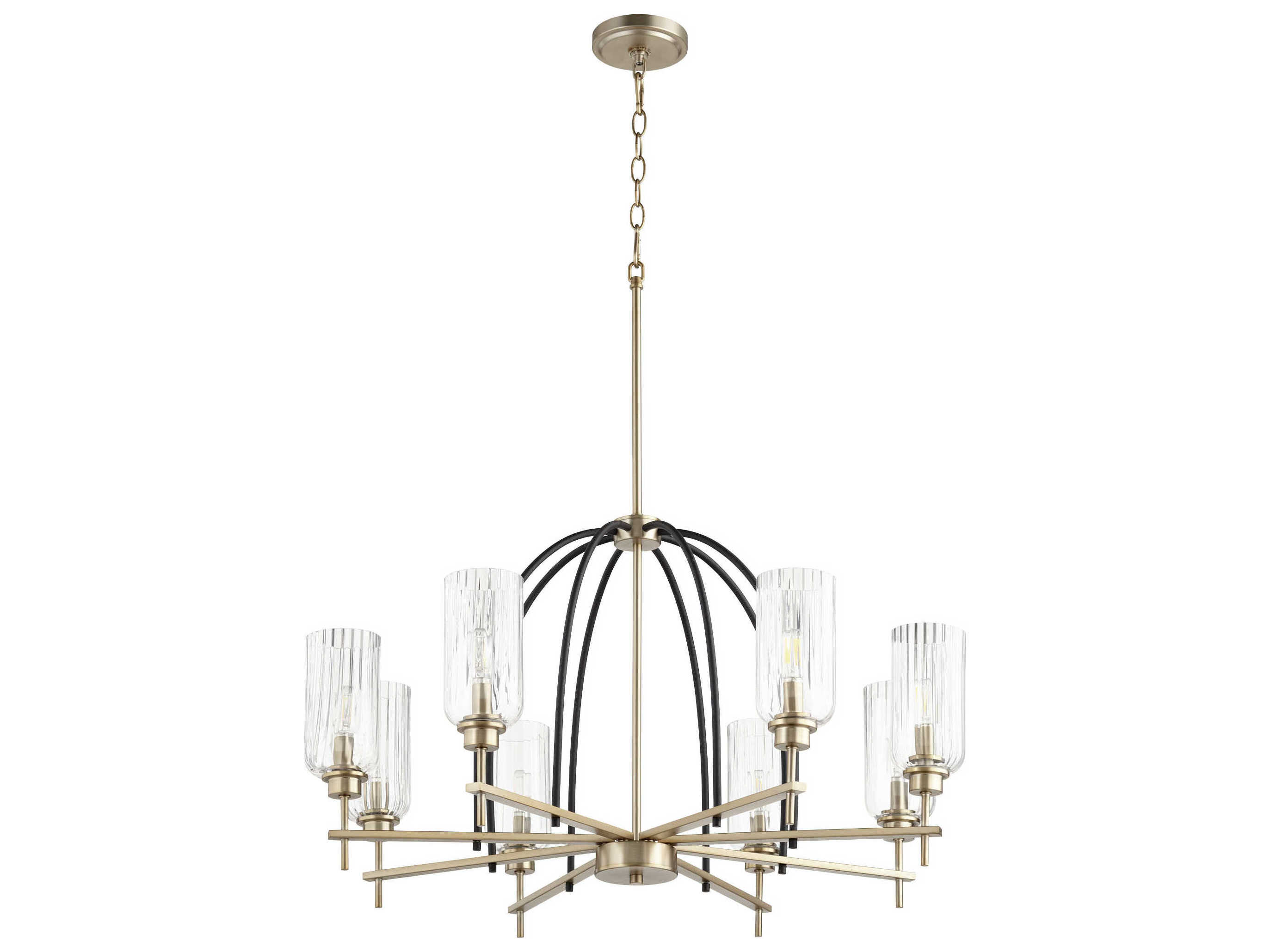 Quorum Espy 8-Light Noir With Aged Brass Black Glass Cylinder Chandelier