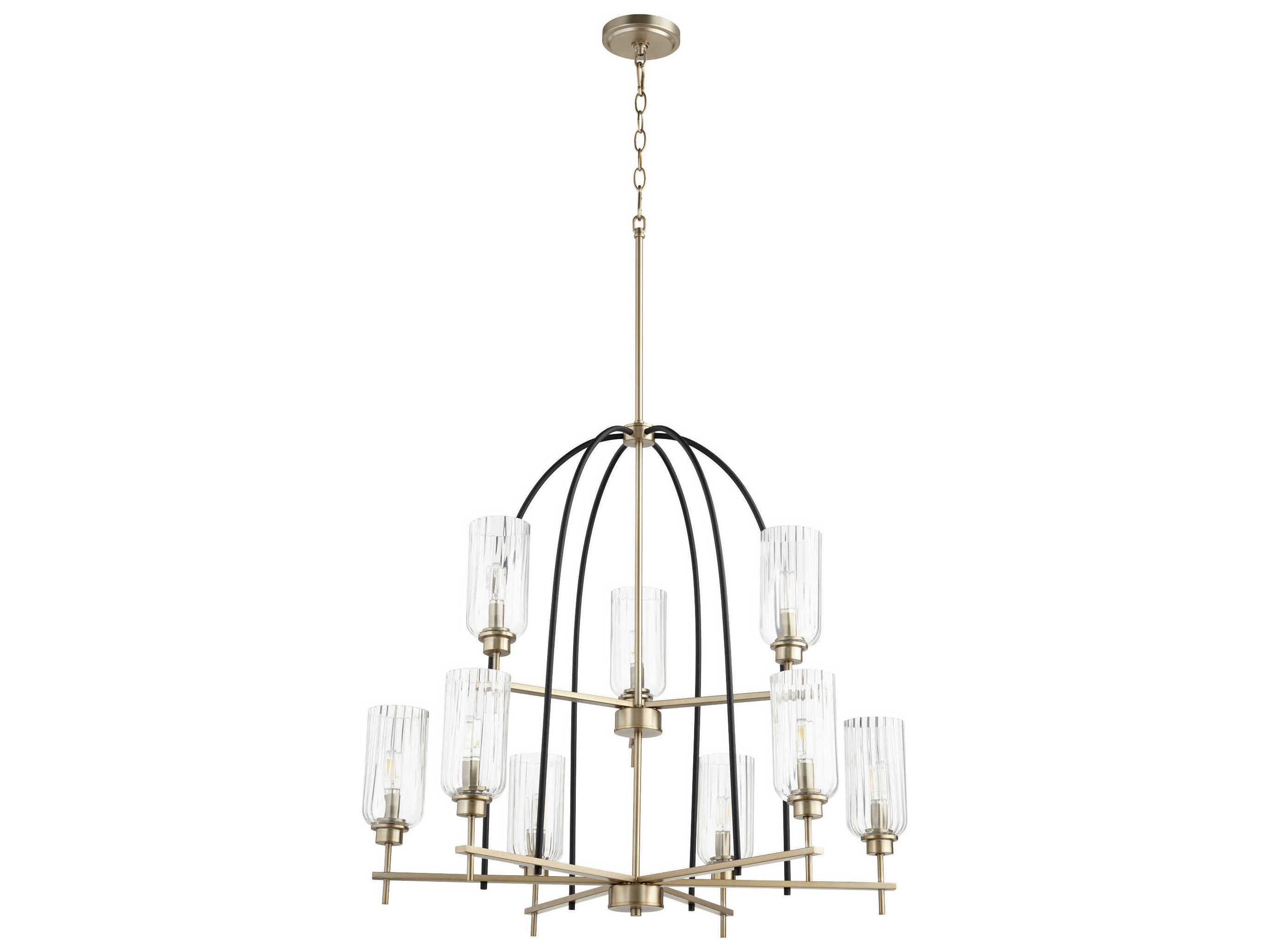 Quorum Espy 9-Light Textured Black W Aged Brass Glass Candelabra Cylinder Tiered Chandelier