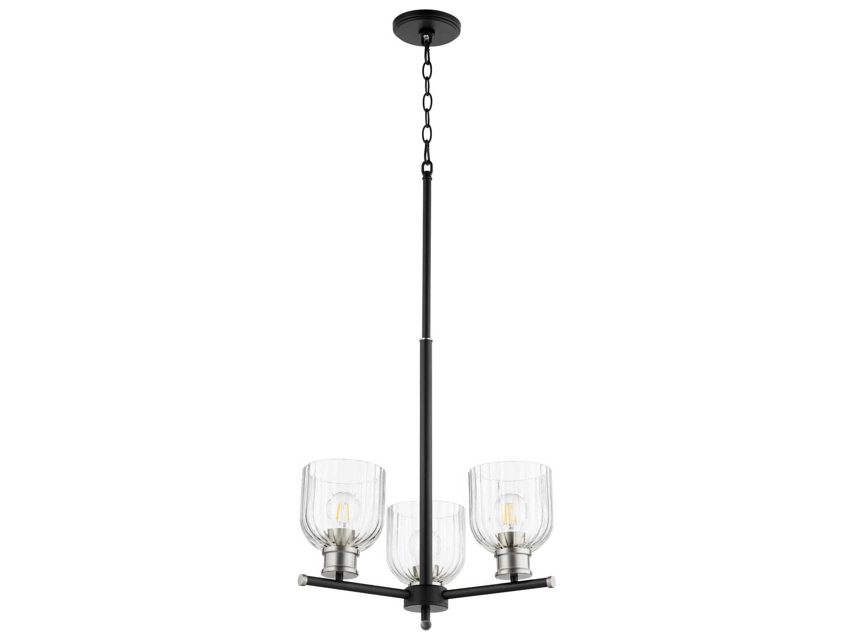 Quorum Monarch 3-Light Noir With Satin Nickel Black Glass Chandelier