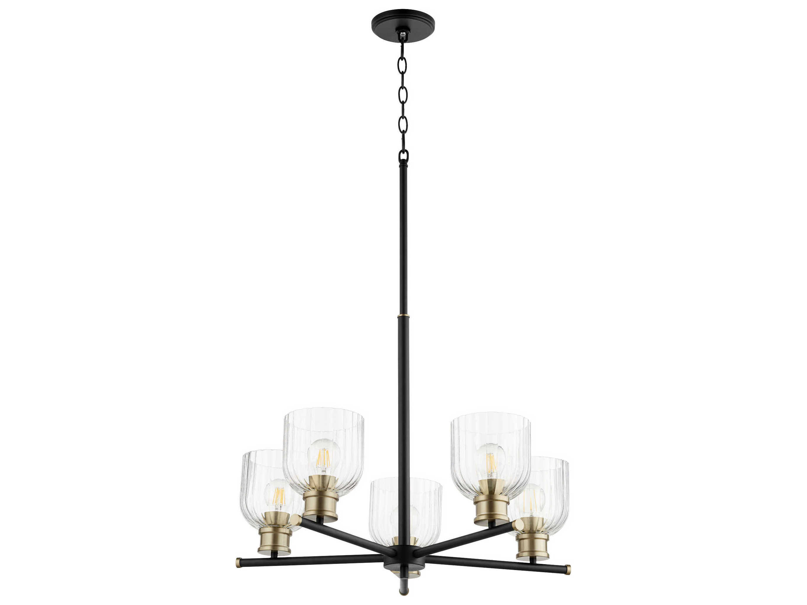 Quorum Monarch 5-Light Noir With Aged Brass Black Glass Chandelier