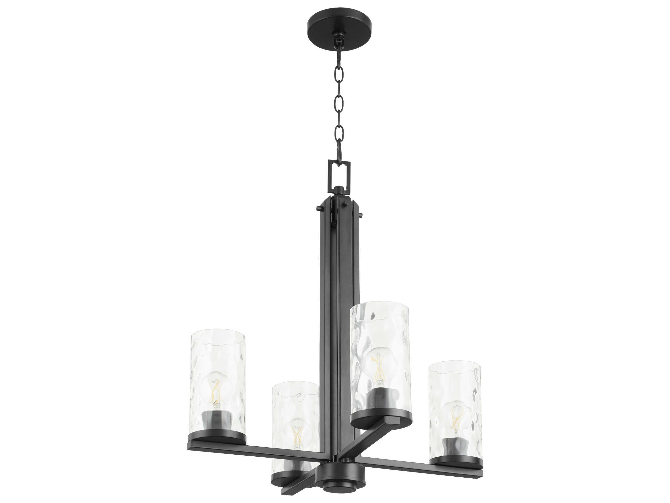 Quorum Steinway 4-Light Matte Black Glass Cylinder Chandelier