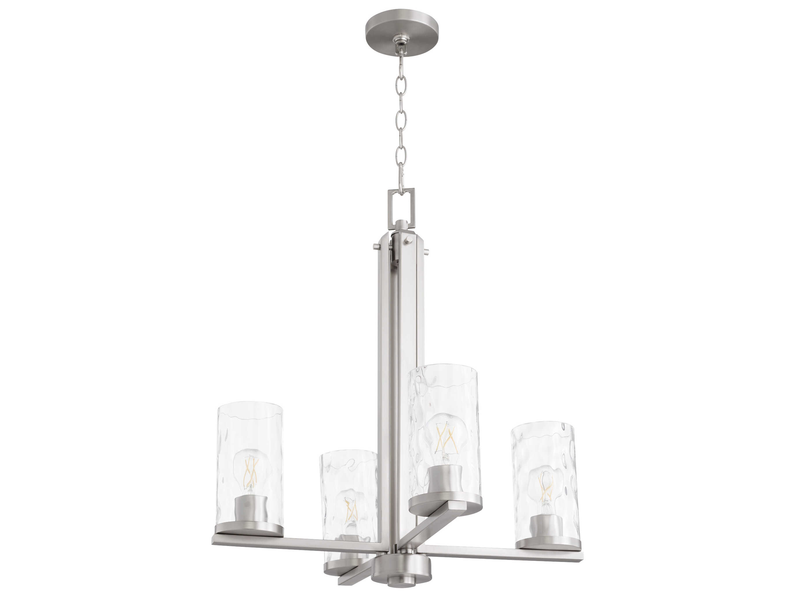 Quorum Steinway 4-Light Satin Nickel Glass Cylinder Chandelier