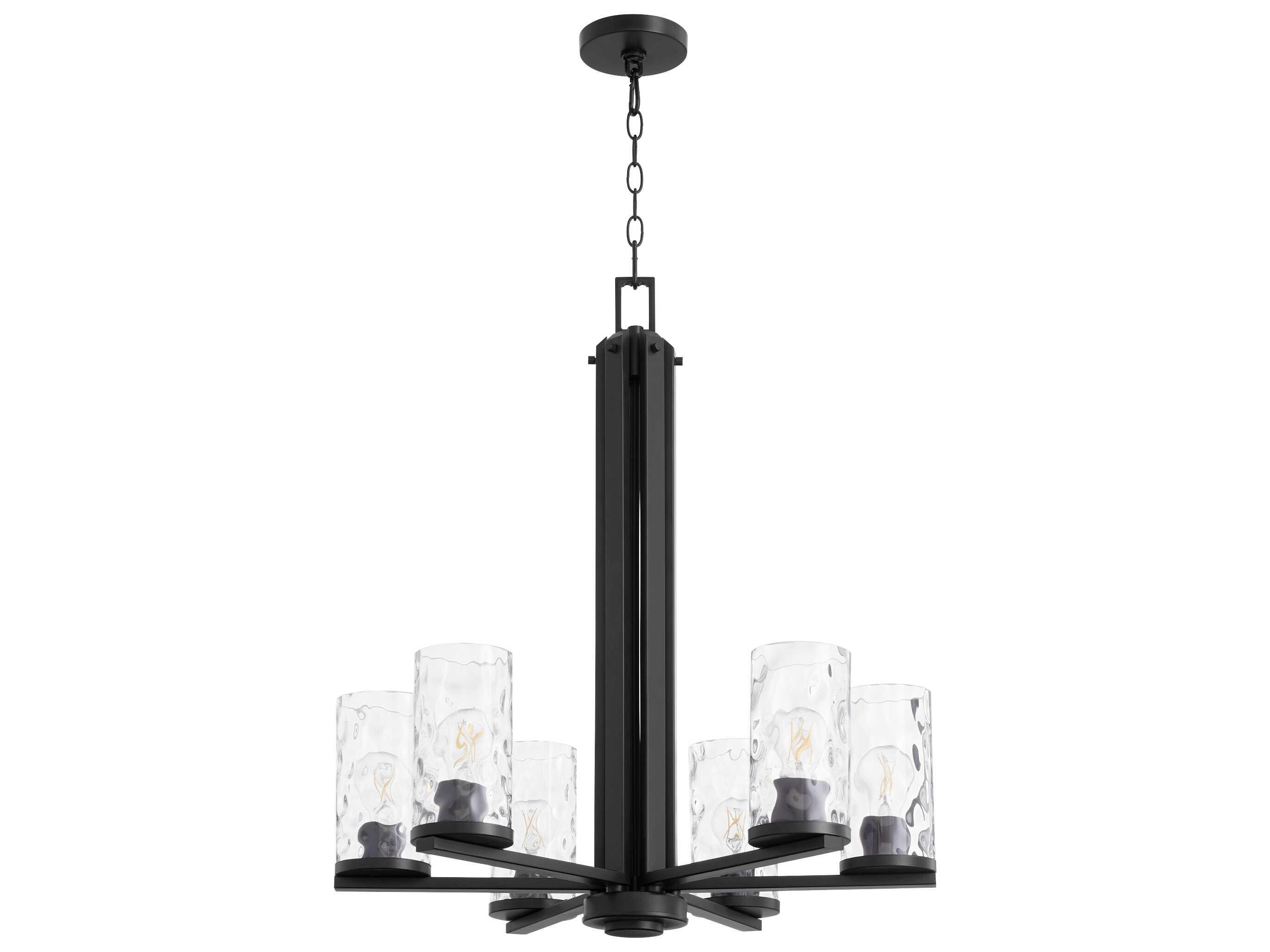 Quorum Steinway 6-Light Matte Black Glass Cylinder Chandelier