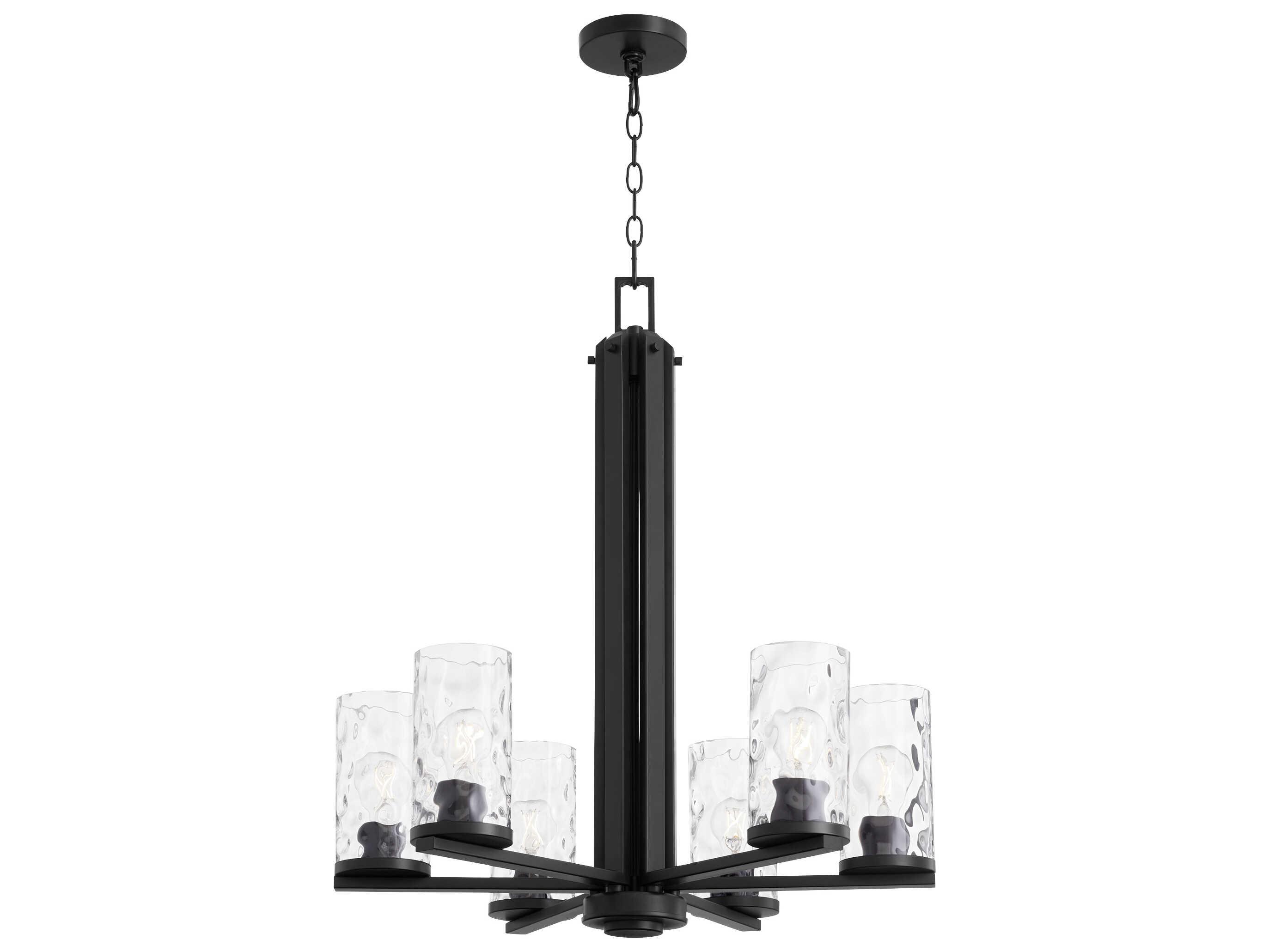 Quorum Steinway 6-Light Matte Black Glass Cylinder Chandelier