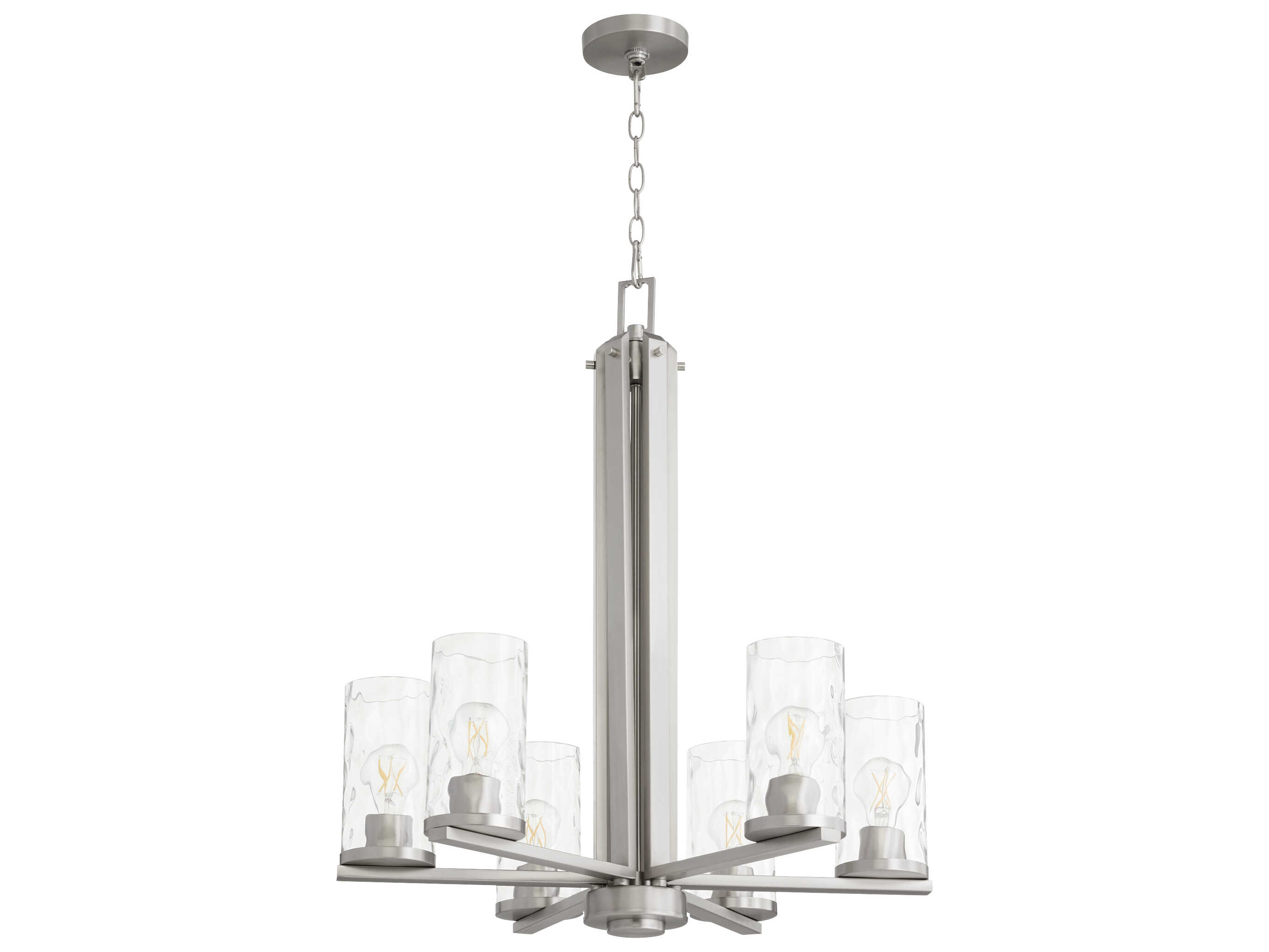 Quorum Steinway 6-Light Satin Nickel Glass Cylinder Chandelier