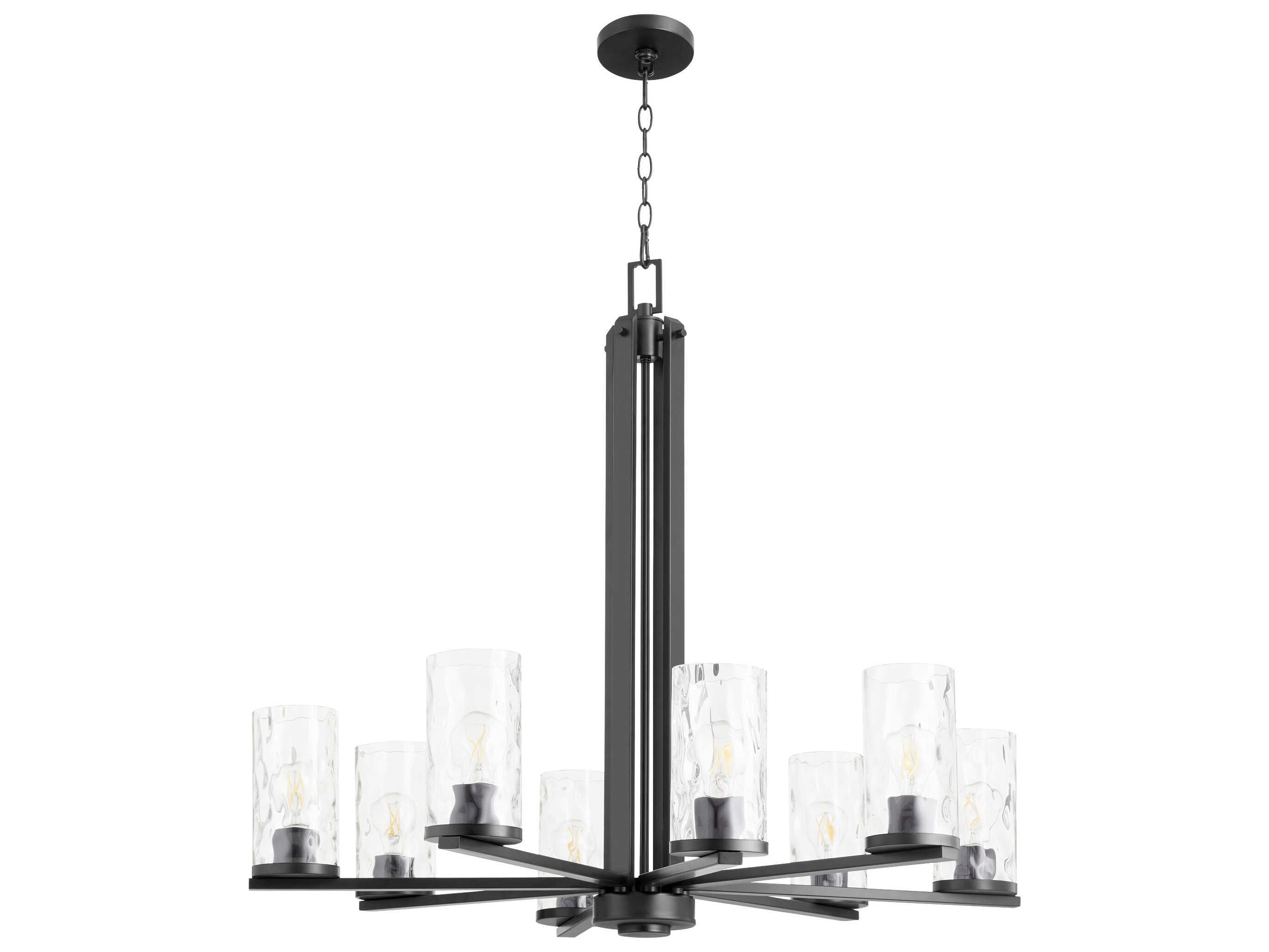 Quorum Steinway 8-Light Matte Black Glass Cylinder Chandelier