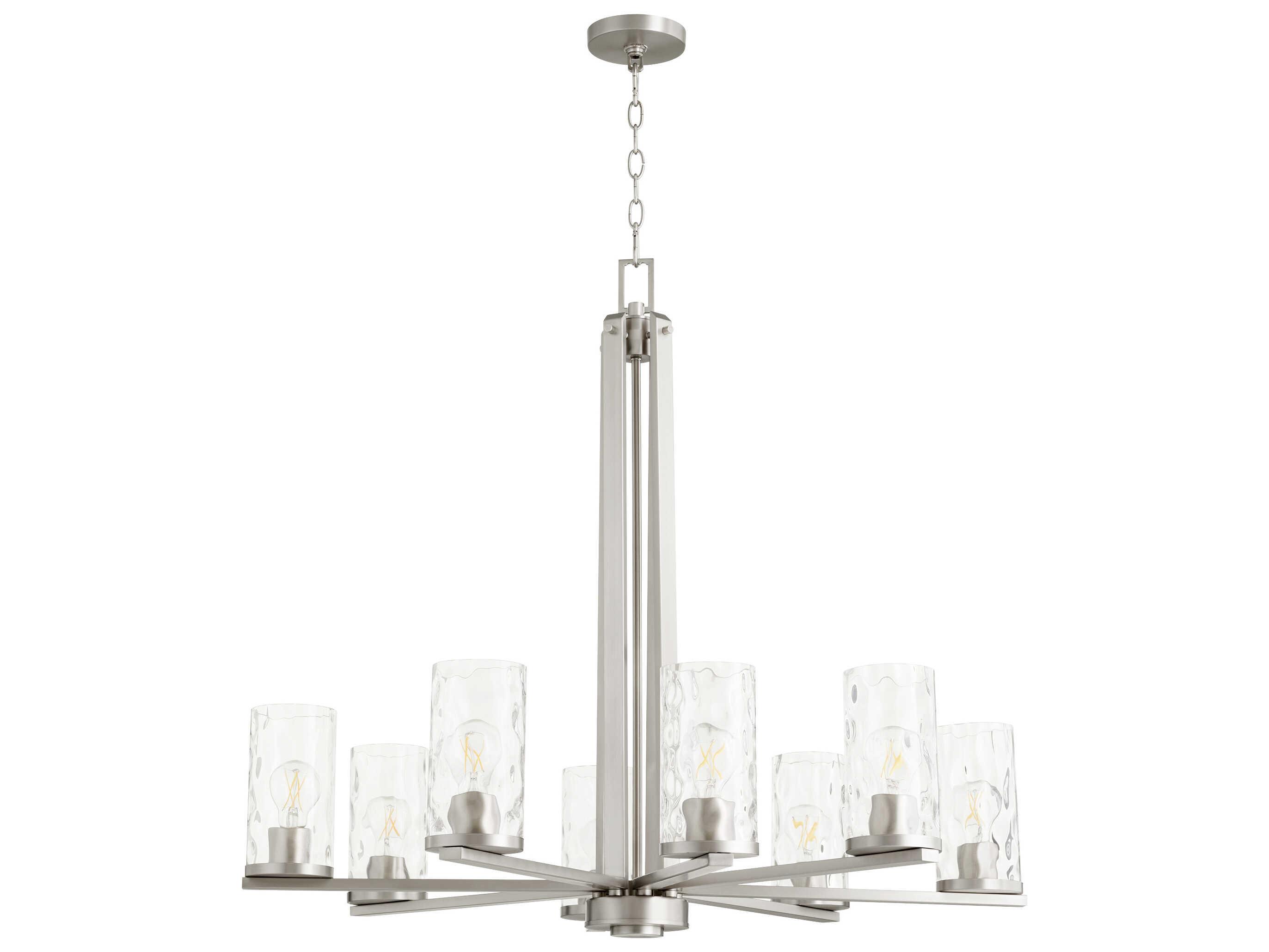 Quorum Steinway 8-Light Satin Nickel Glass Cylinder Chandelier