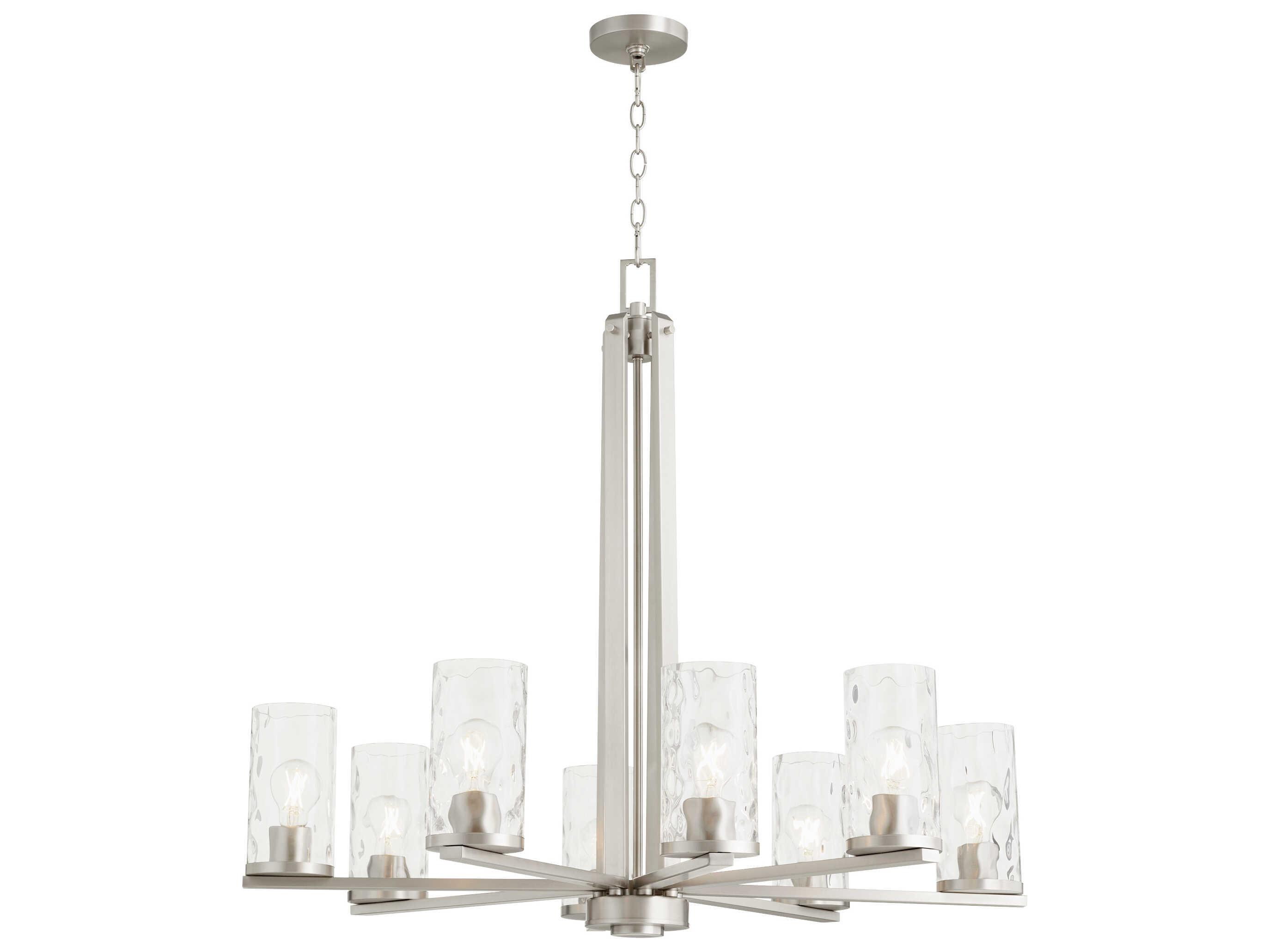 Quorum Steinway 8-Light Satin Nickel Glass Cylinder Chandelier
