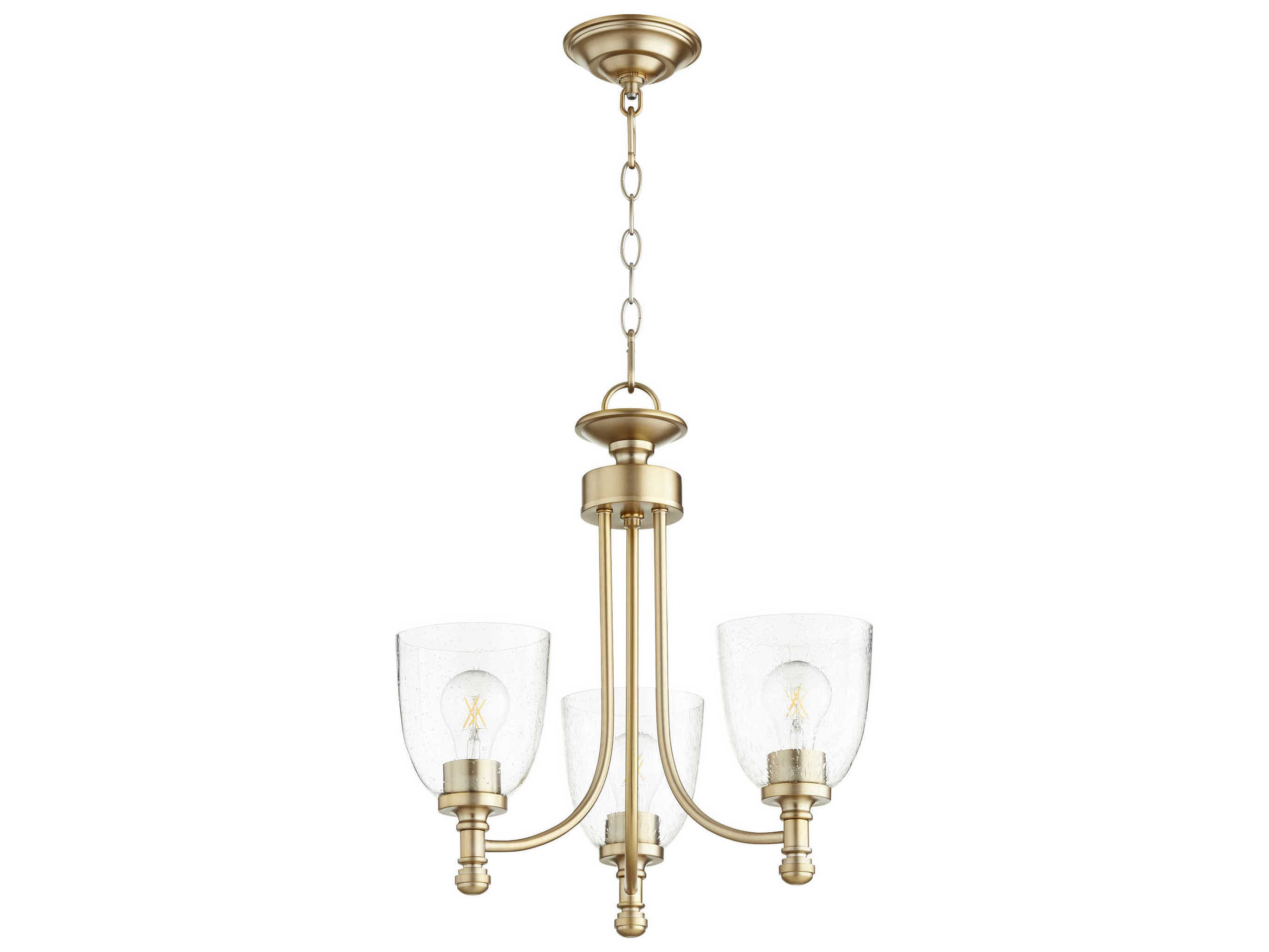 Quorum Rossington 3-Light Aged Brass With Clear Seeded Glass Bell Chandelier