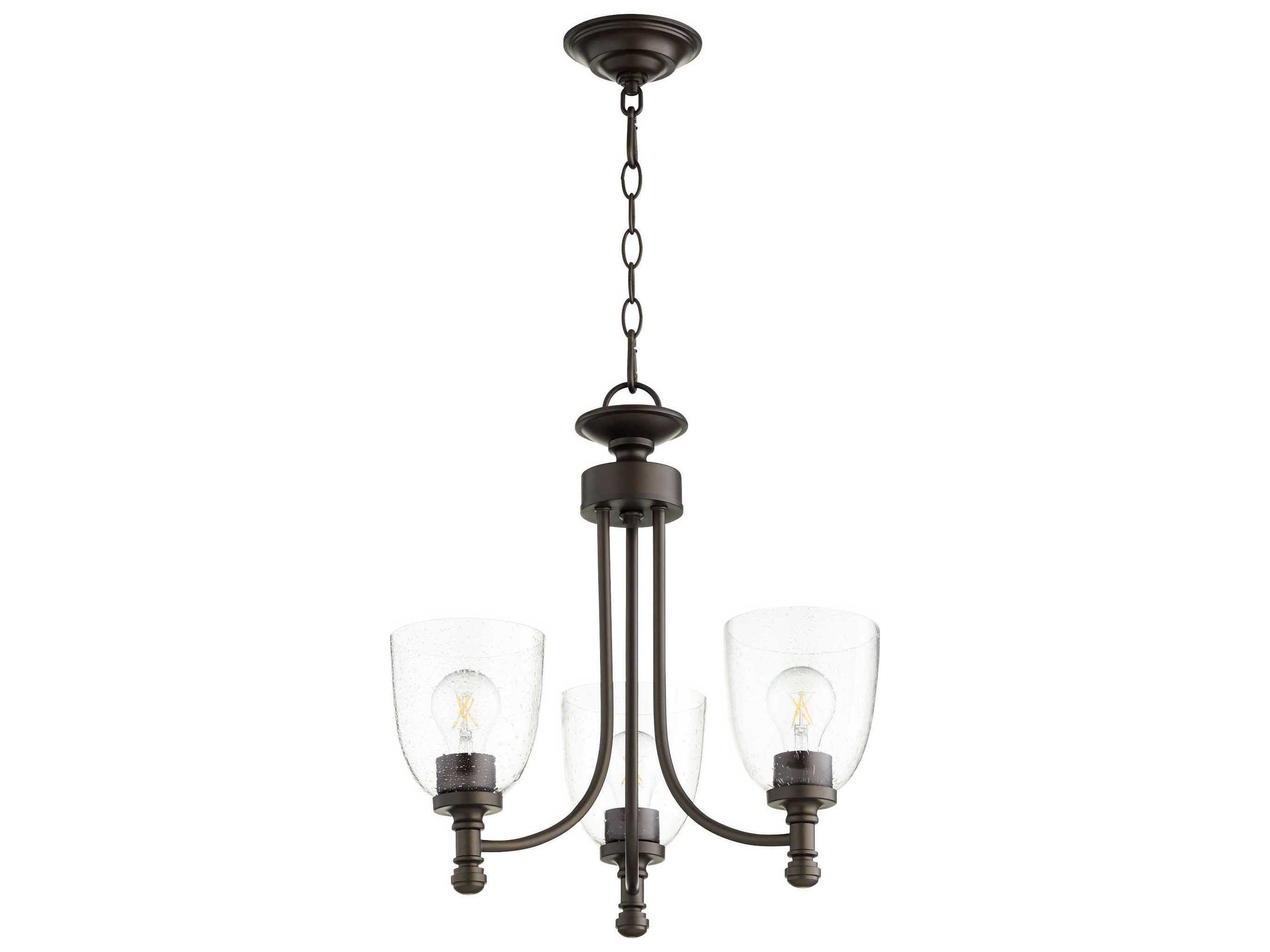 Quorum Rossington 3-Light Oiled Bronze With Clear Seeded Glass Bell Chandelier