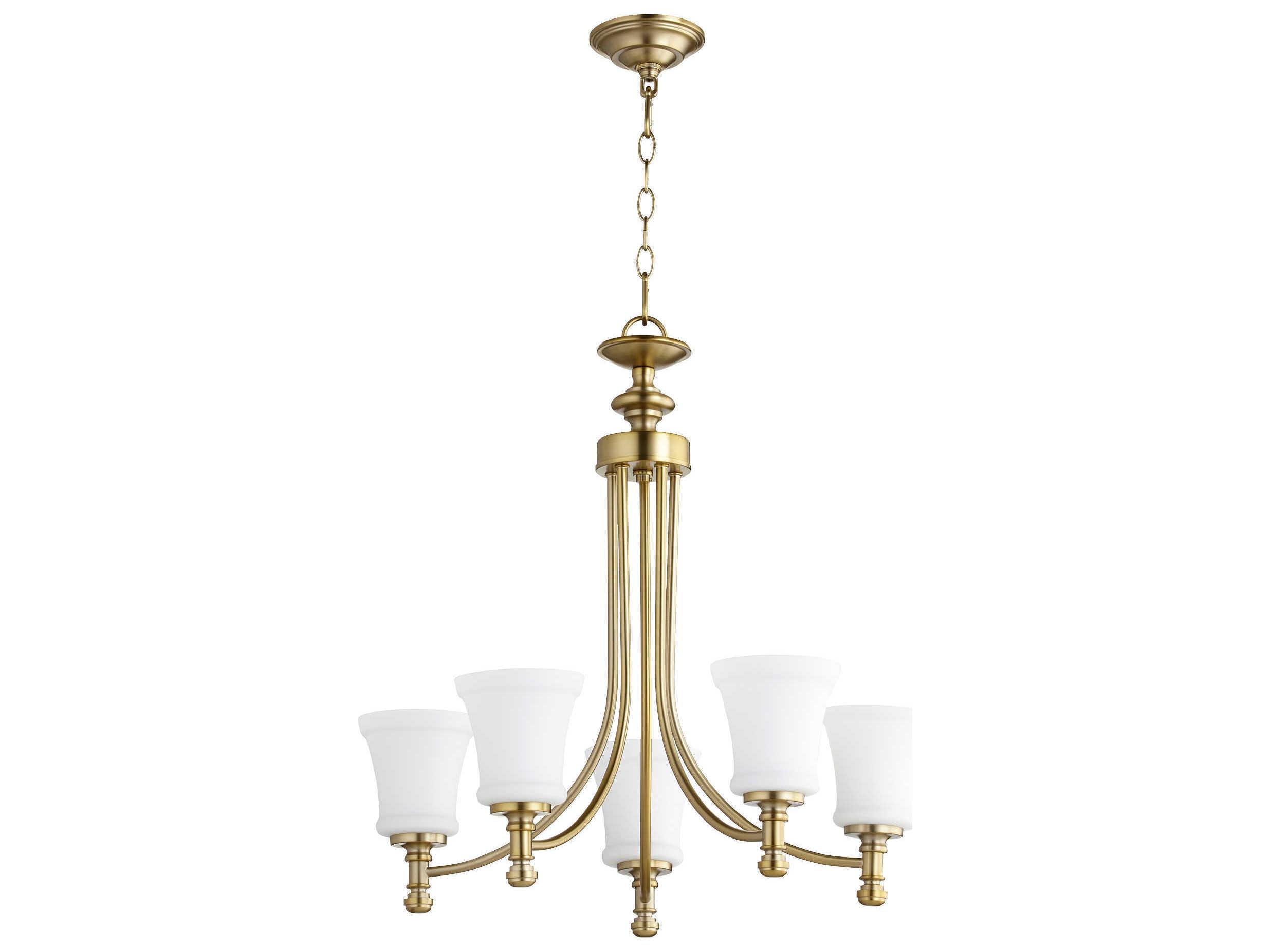 Quorum Rossington 5-Light Aged Brass White Glass Chandelier