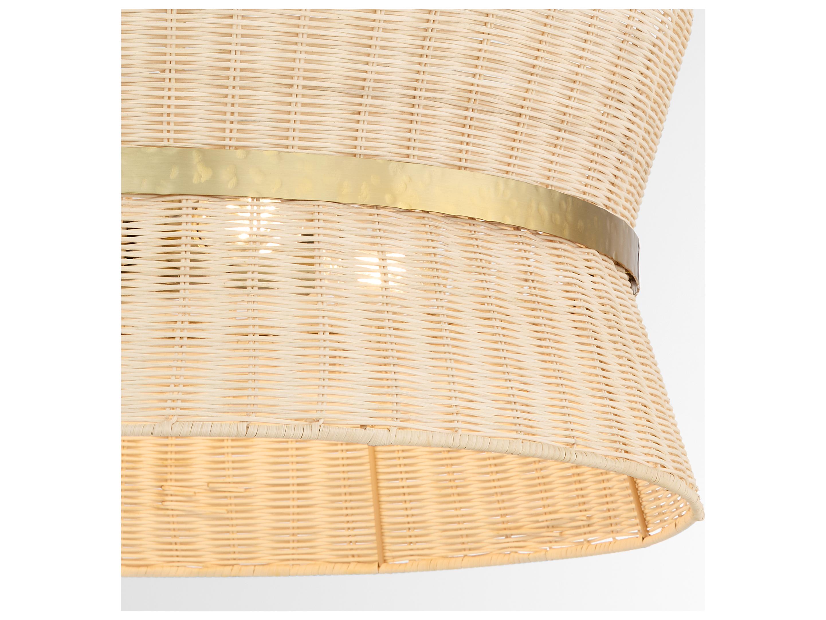 Quorum Fairview 4-Light Brushed Brass Wood Drum Pendant