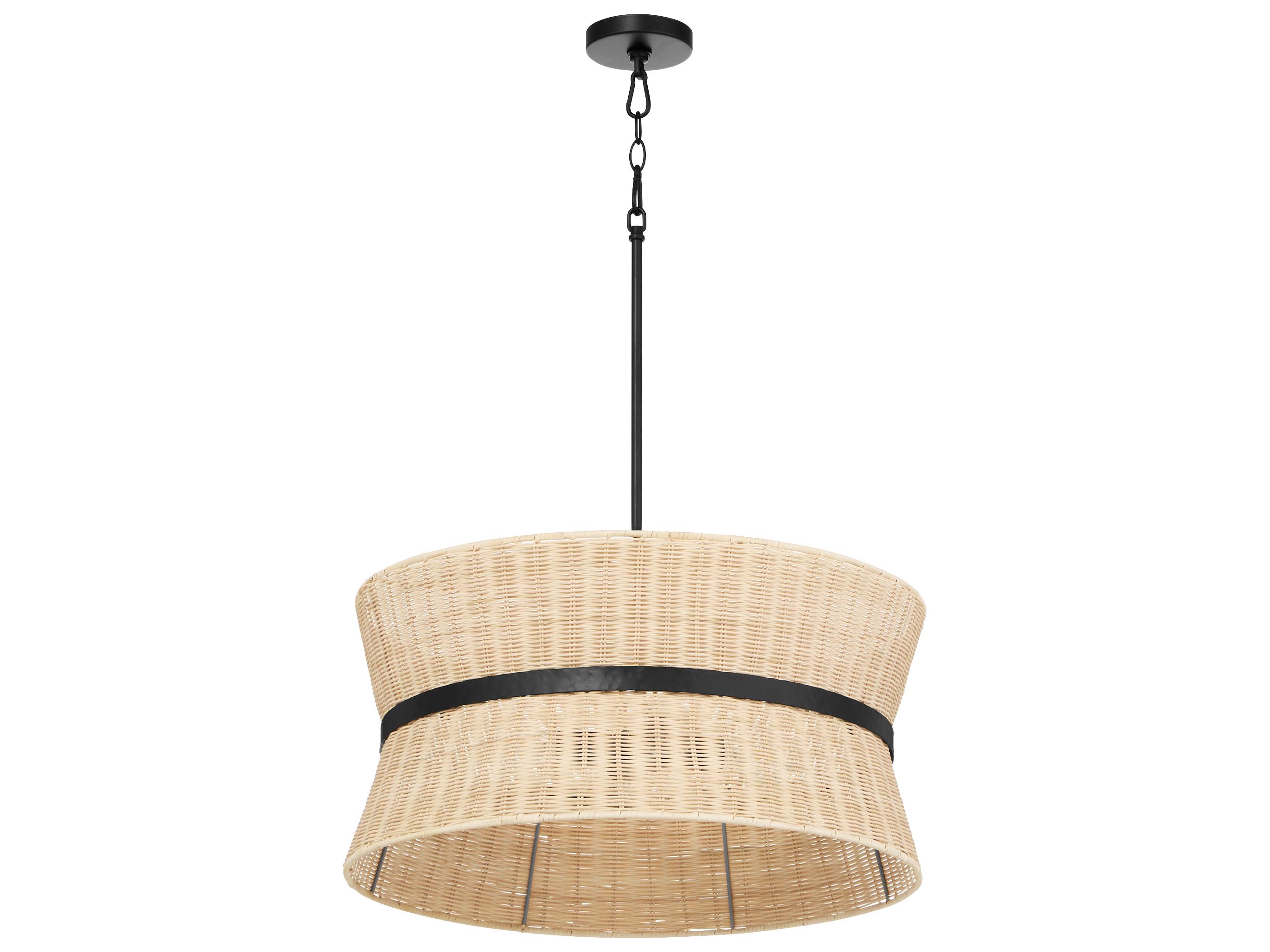 Quorum Fairview 4-Light Matte Black Wood Drum Pendant