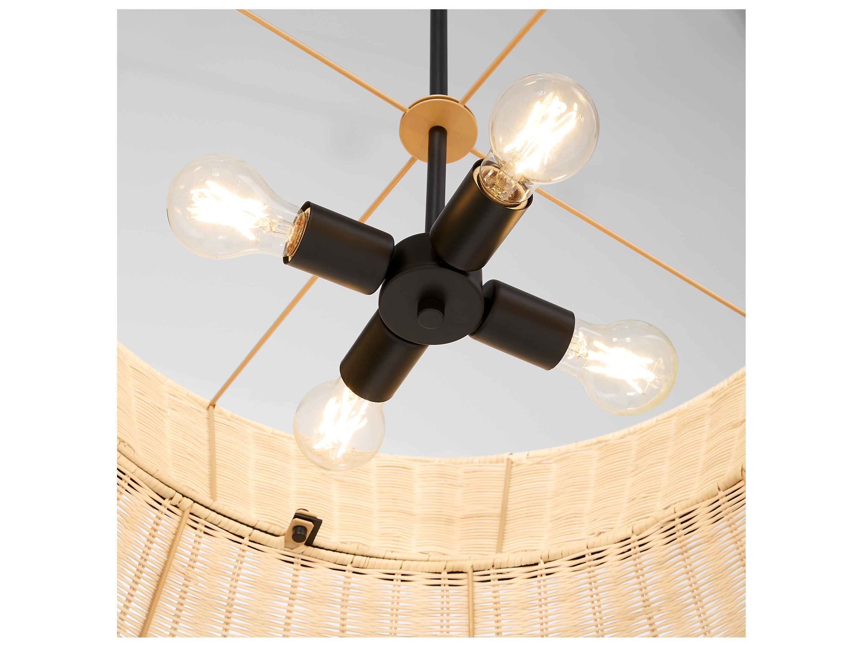 Quorum Fairview 4-Light Matte Black Wood Drum Pendant