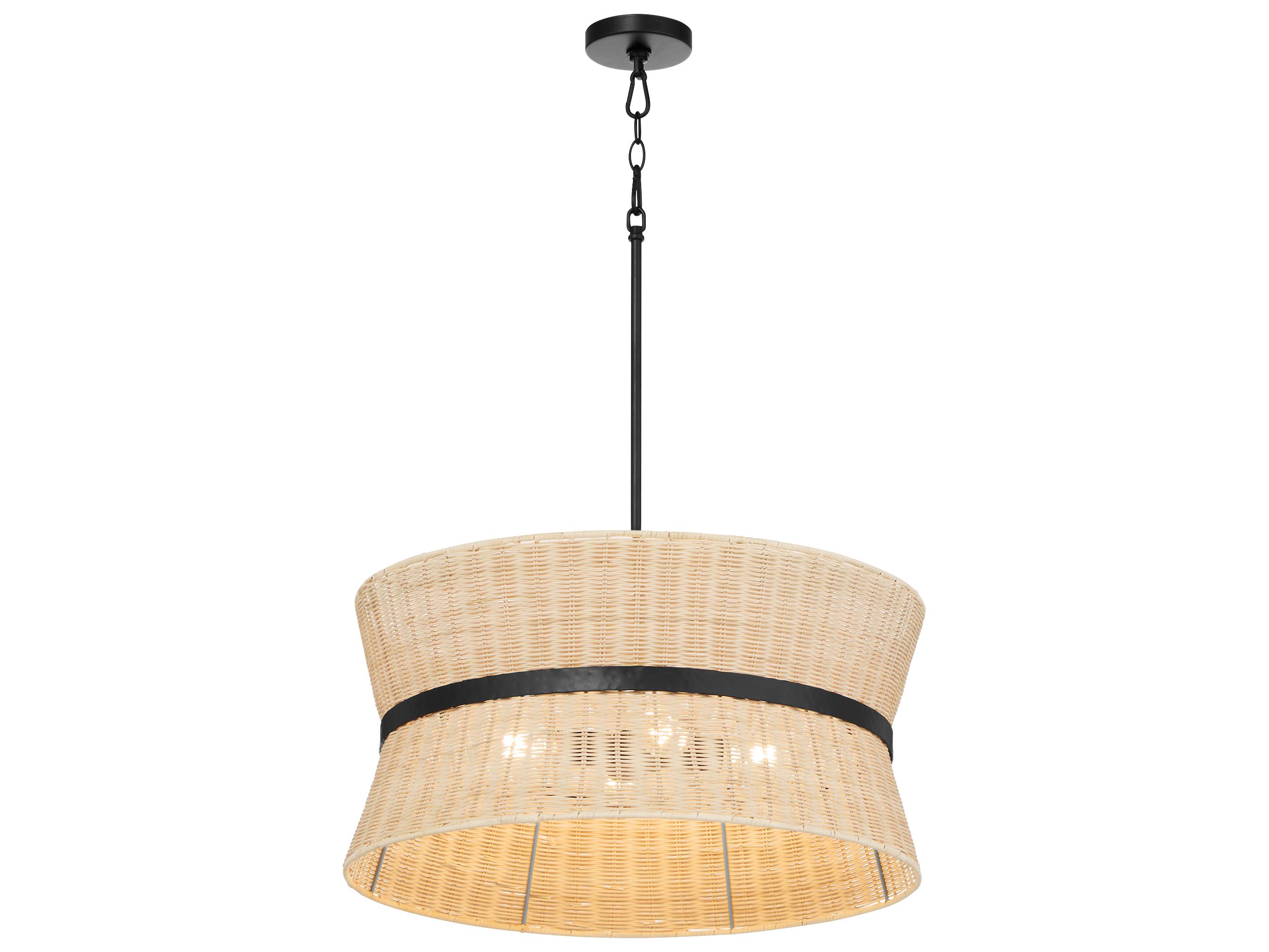 Quorum Fairview 4-Light Matte Black Wood Drum Pendant