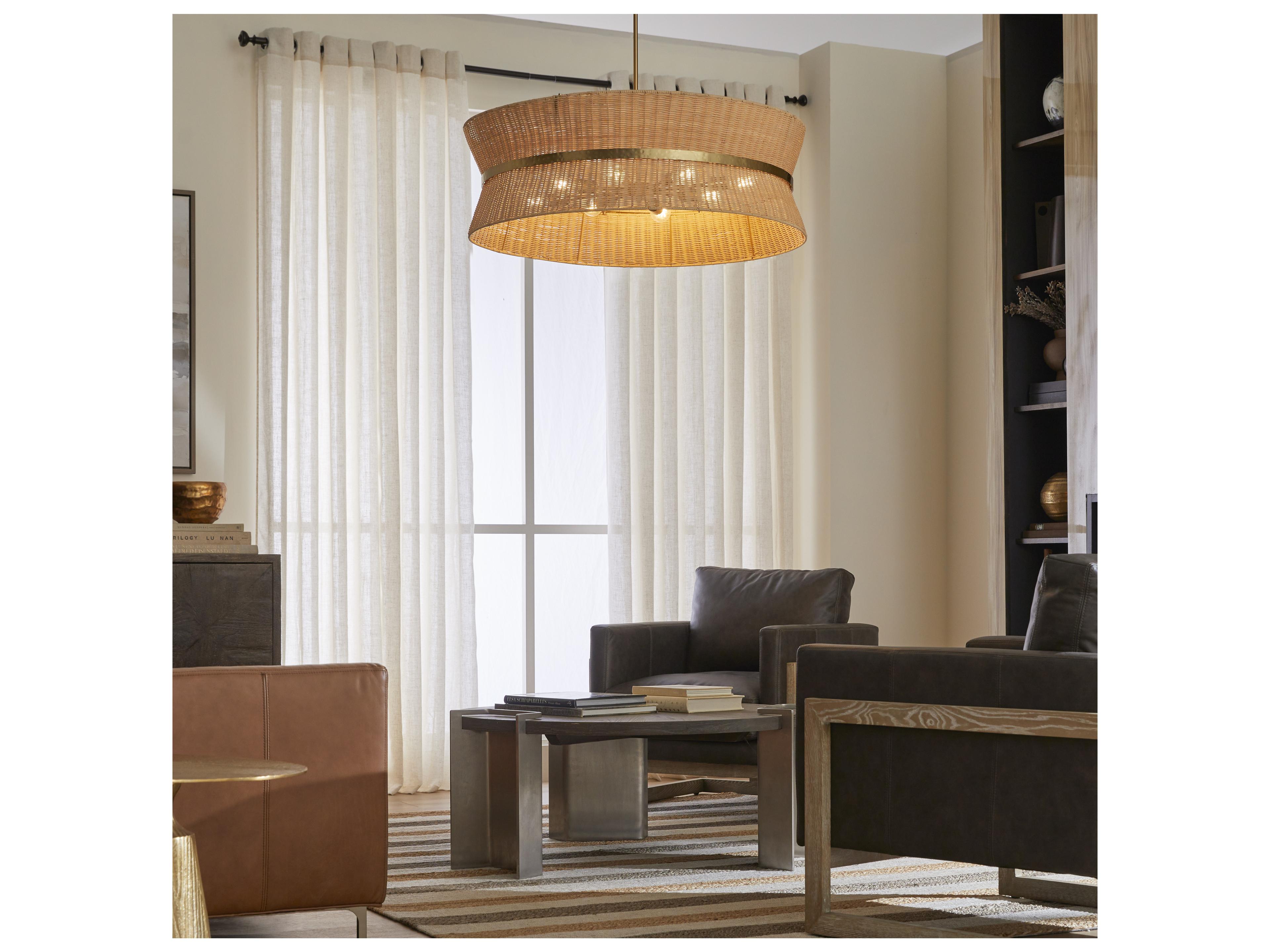 Quorum Fairview 8-Light Brushed Brass Wood Drum Pendant