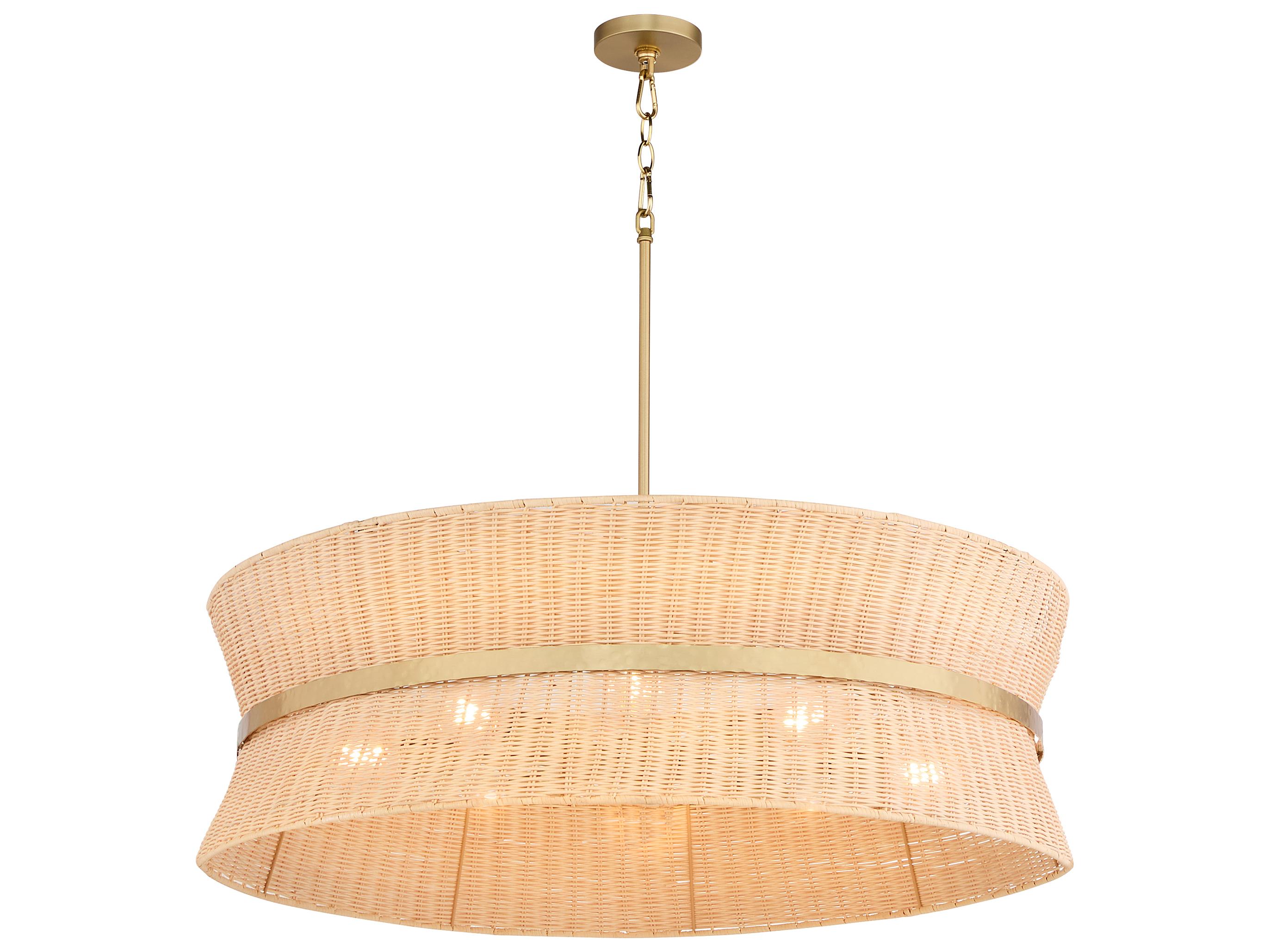 Quorum Fairview 8-Light Brushed Brass Wood Drum Pendant