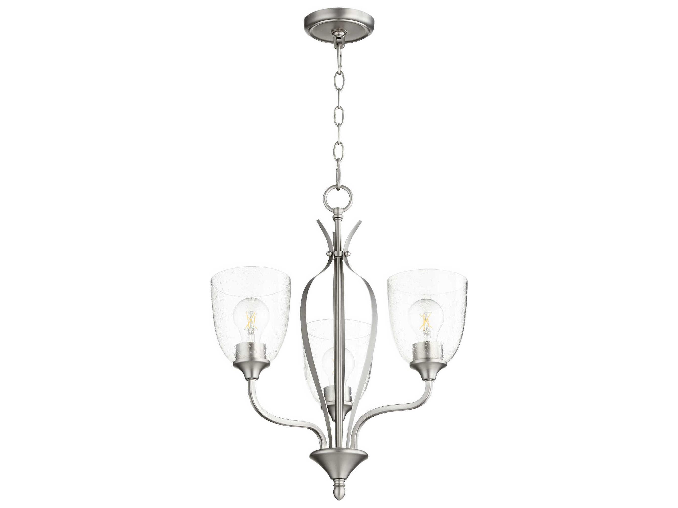 Quorum Jardin 3-Light Satin Nickel With Clear Seeded Glass Bell Chandelier