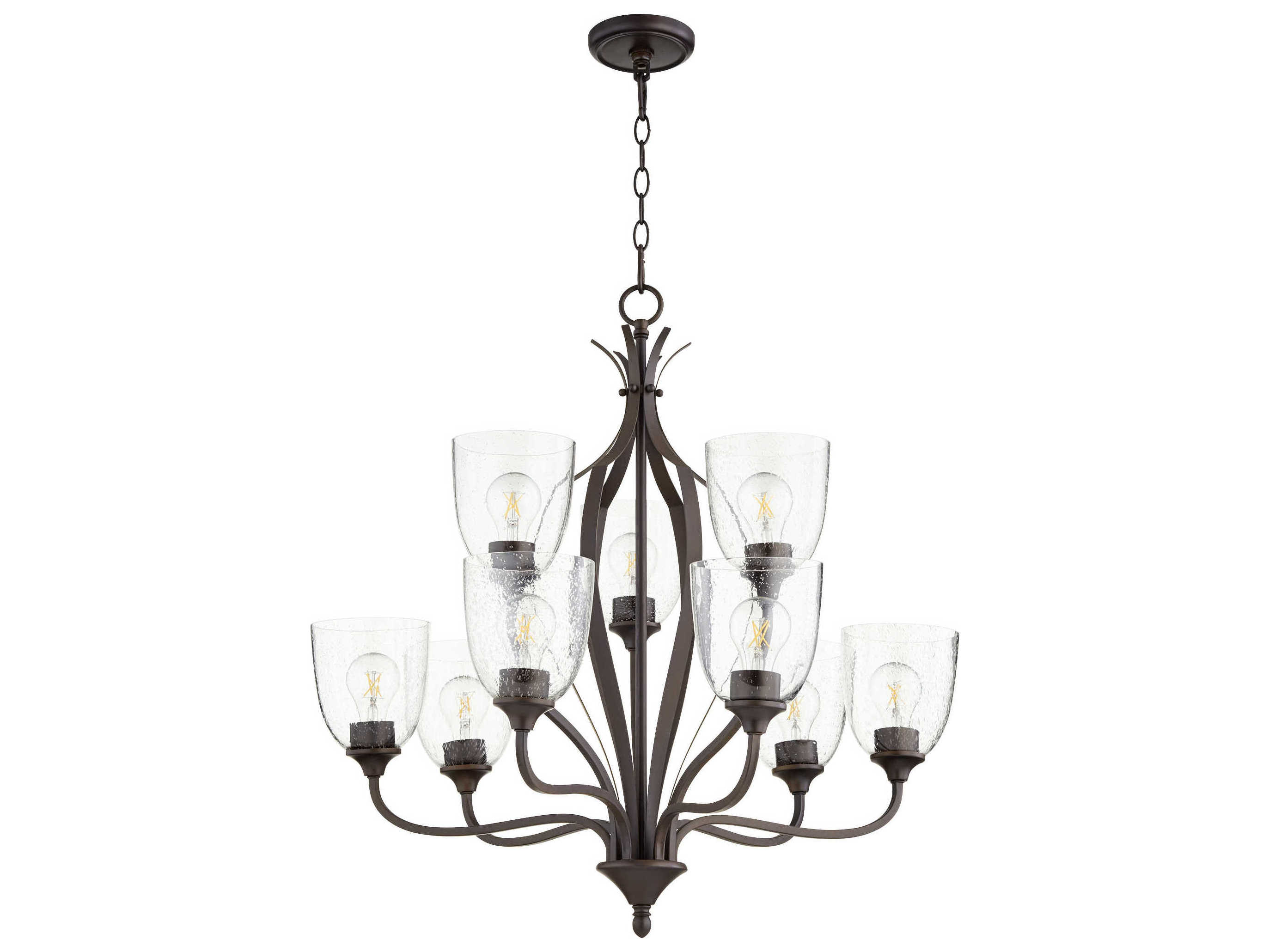 Quorum Jardin 9-Light Oiled Bronze With Clear Seeded Glass Bell Chandelier