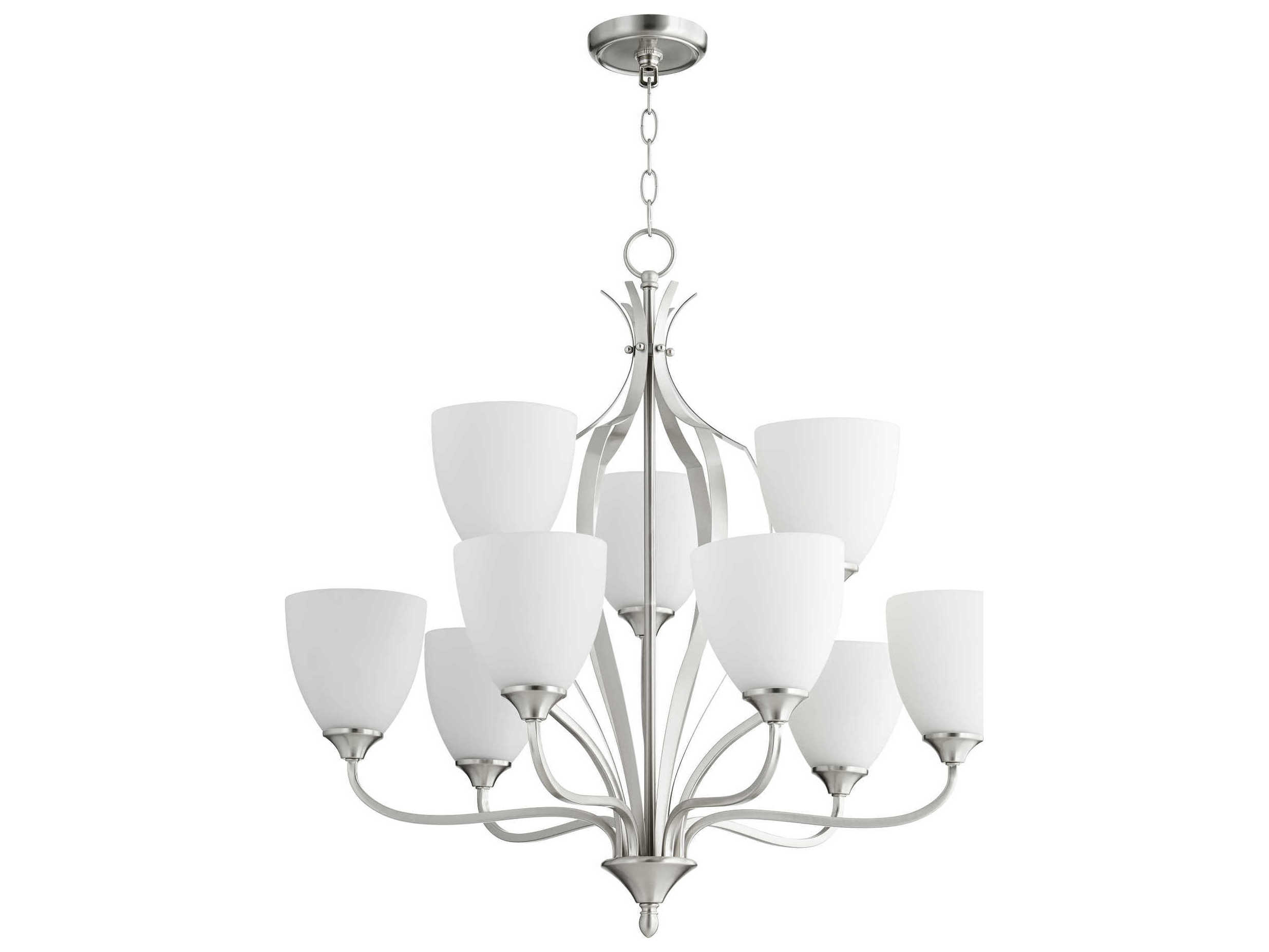 Quorum Jardin 9-Light Satin Nickel Glass Bell Chandelier