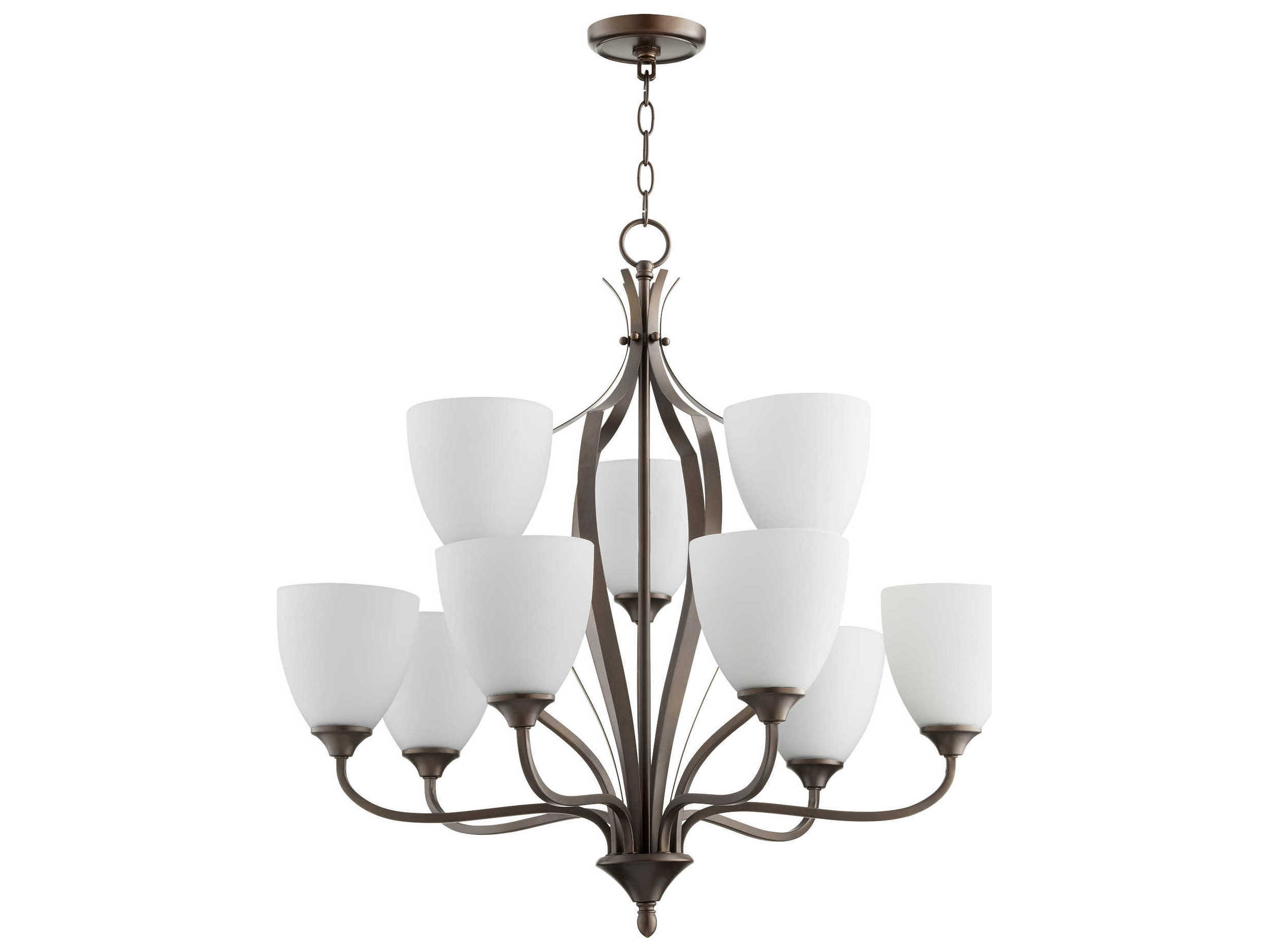 Quorum Jardin 9-Light Oiled Bronze Glass Bell Chandelier