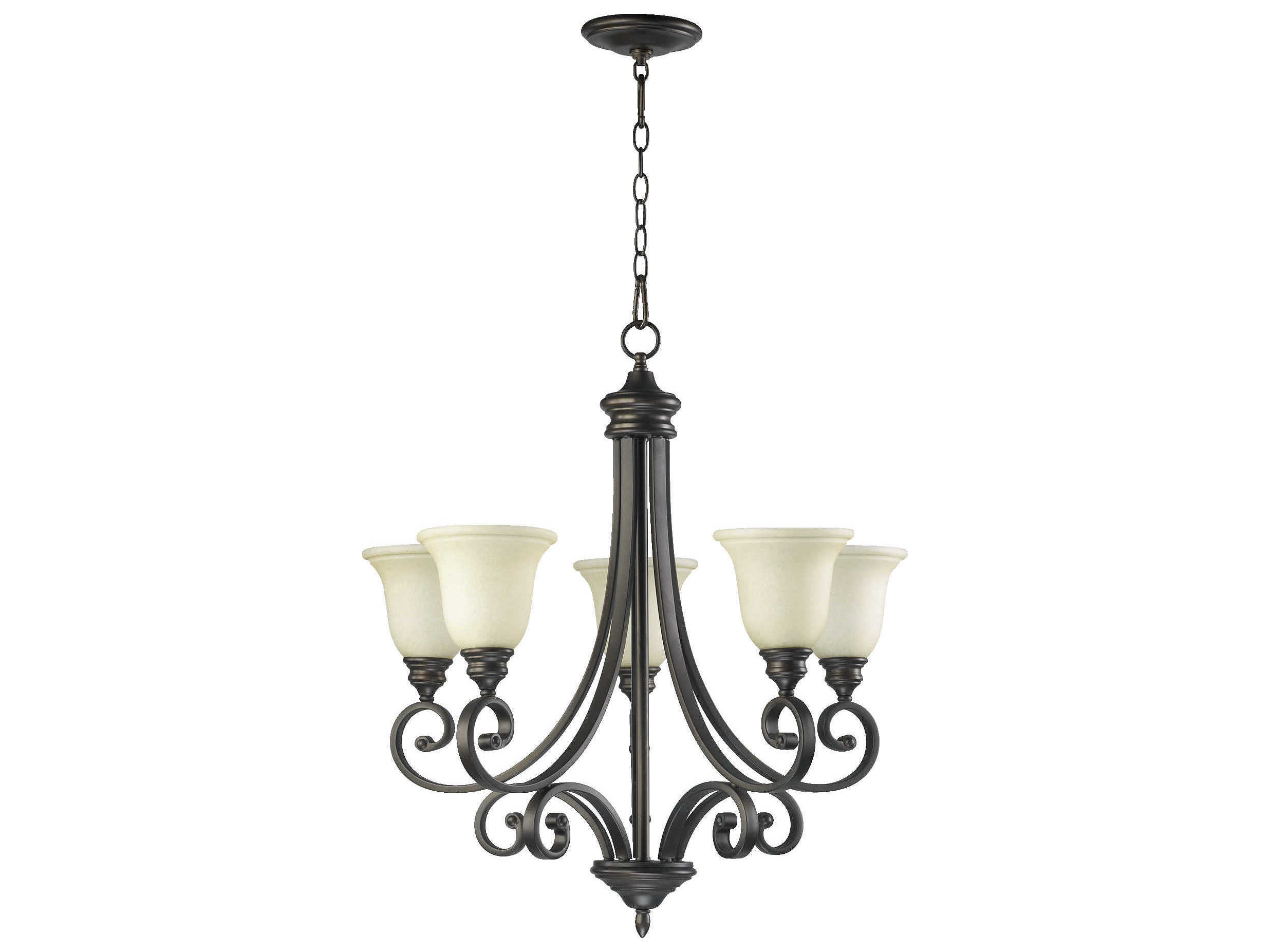 Quorum Bryant 5-Light Oiled Bronze Glass Bell Chandelier