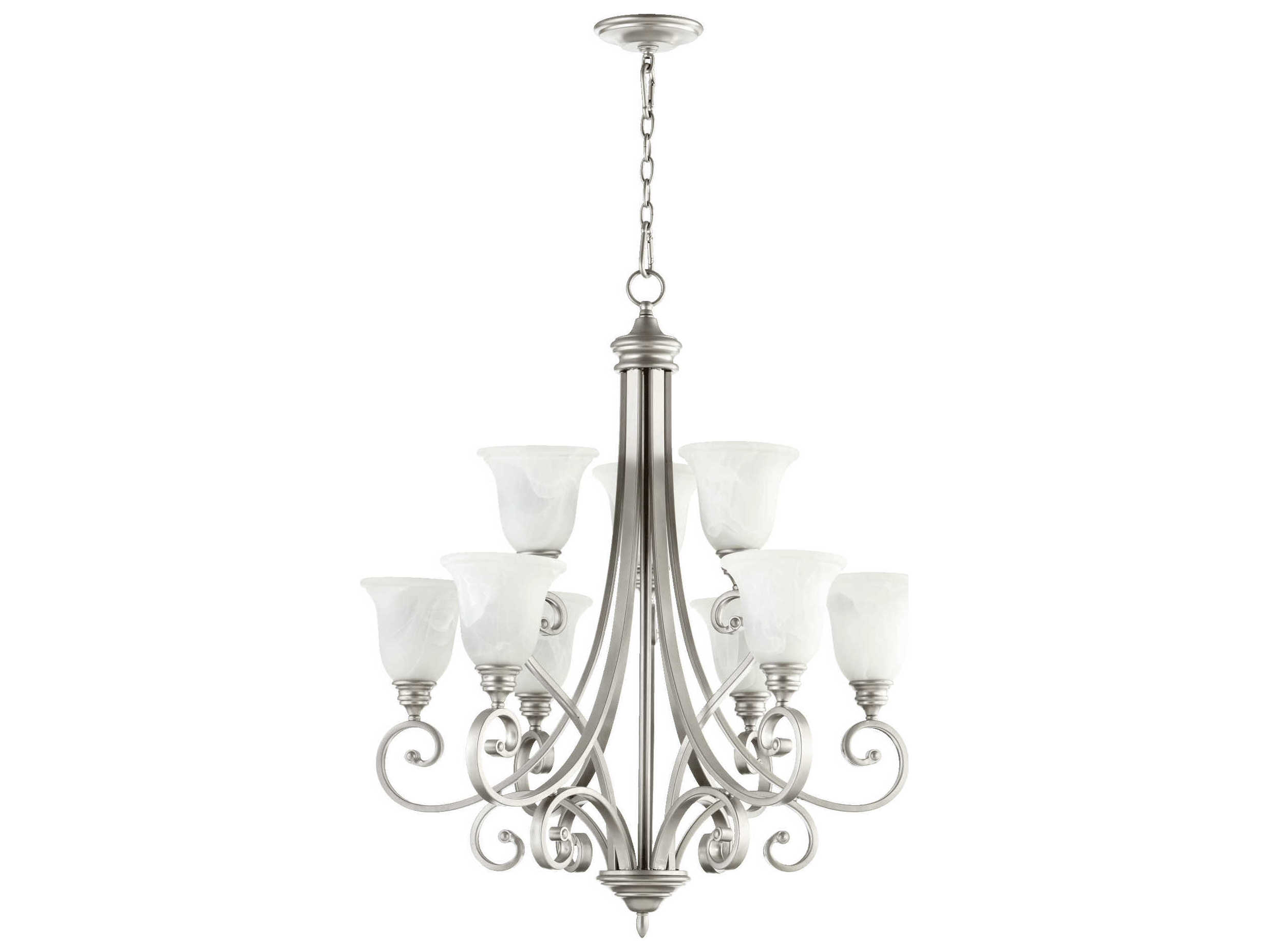 Quorum Bryant 9-Light Classic Nickel Glass Bell Tiered Chandelier