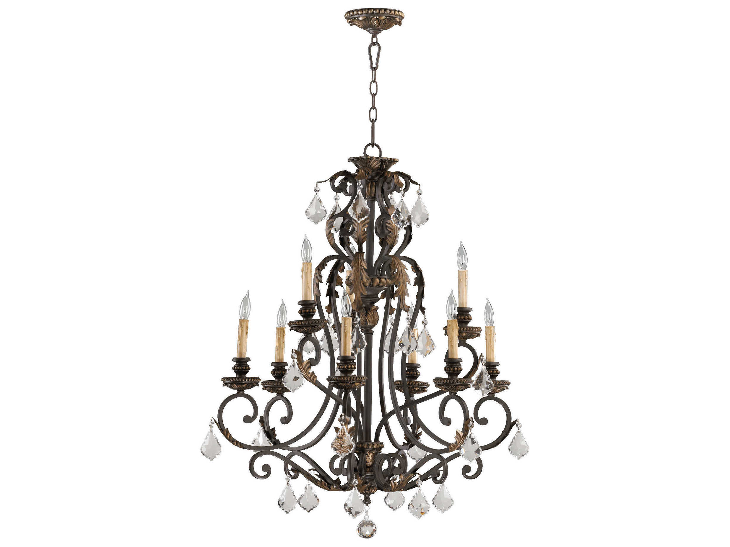 Quorum Rio Salado 9-Light Toasted Sienna With Mystic Silver Brown Crystal Candelabra Tiered Chandelier