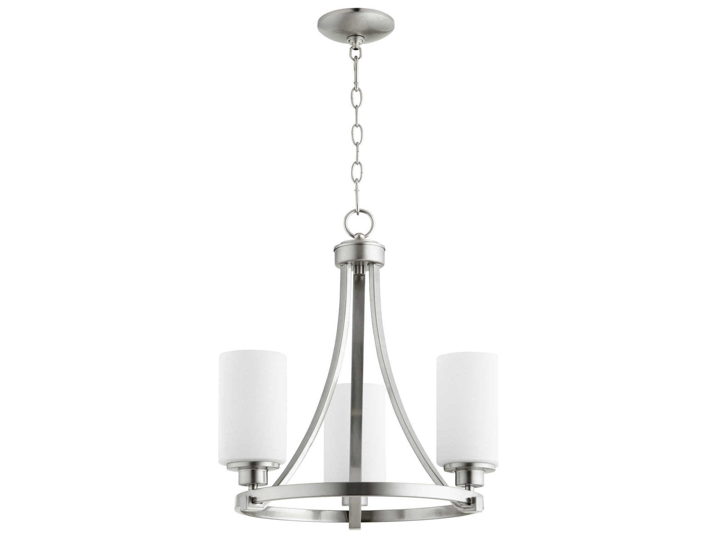 Quorum Lancaster 3-Light Satin Nickel Glass Cylinder Chandelier