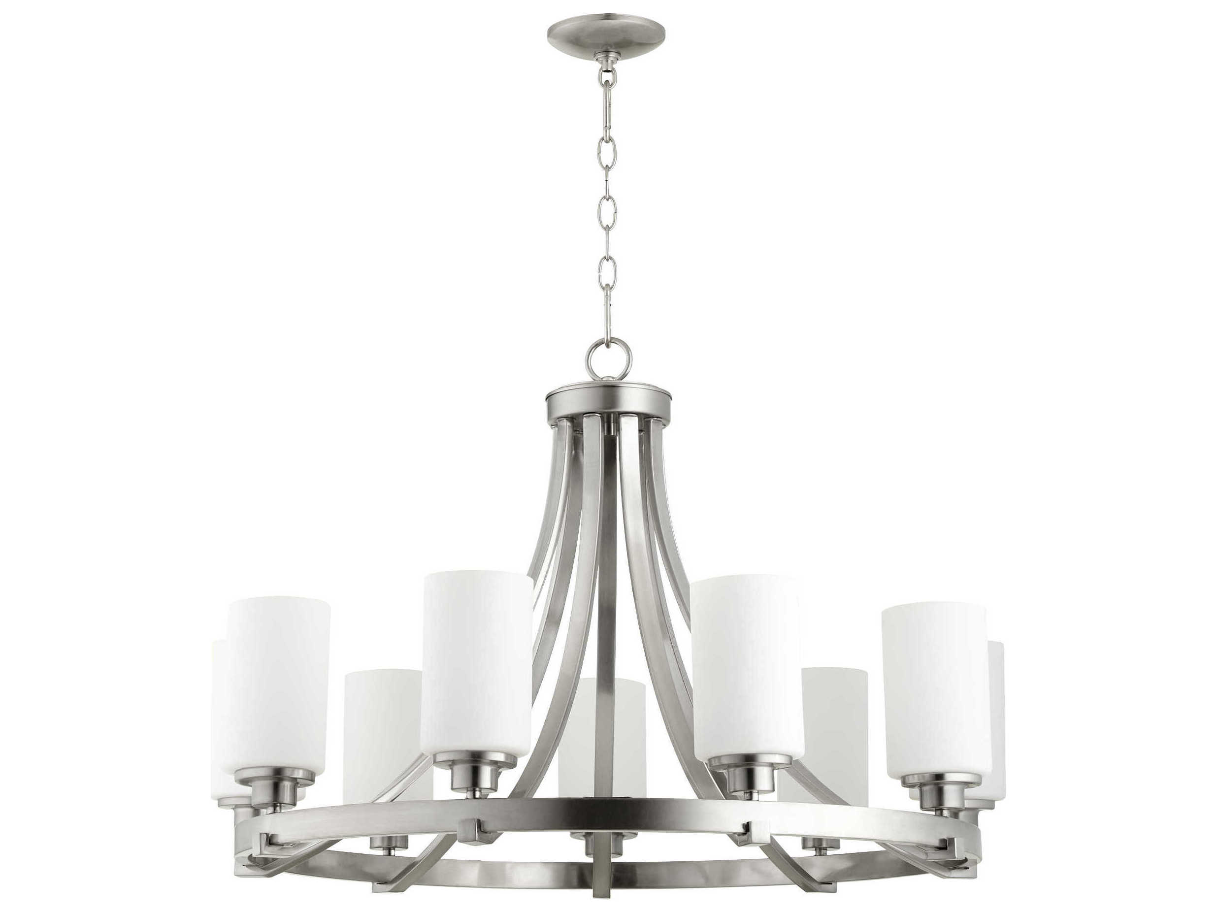 Quorum Lancaster 9-Light Satin Nickel Glass Cylinder Chandelier