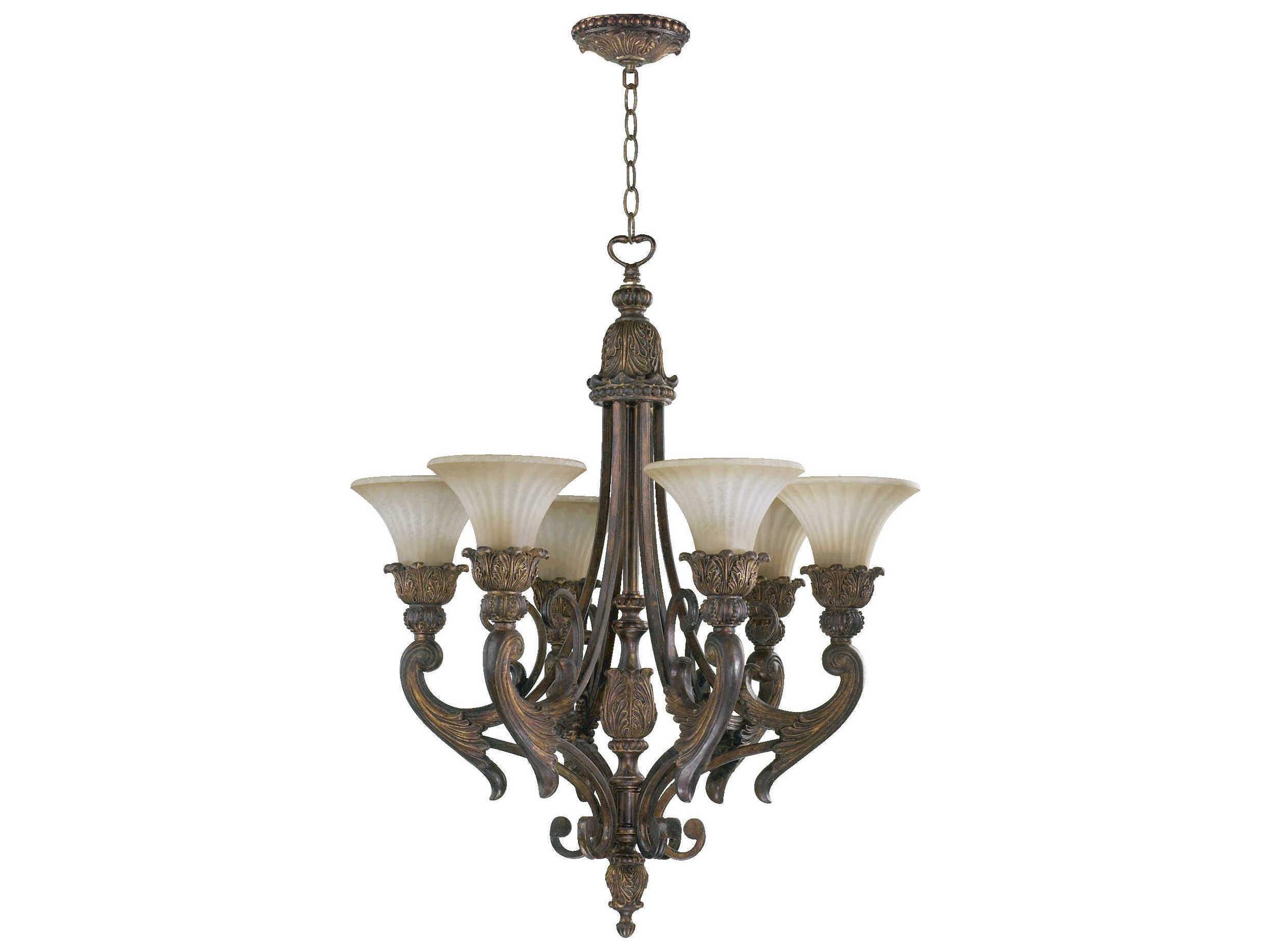 Quorum Madeleine 6-Light Corsican Gold Glass Bell Chandelier