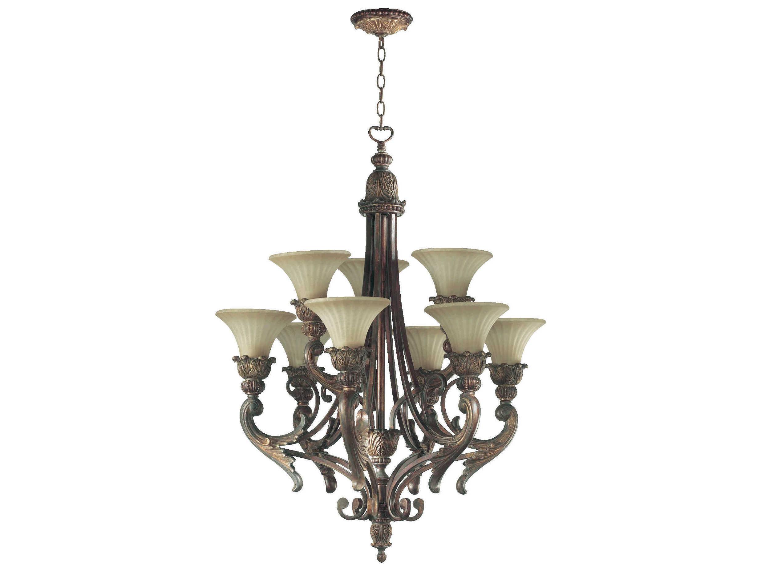 Quorum Madeleine 9-Light Corsican Gold Glass Bell Chandelier