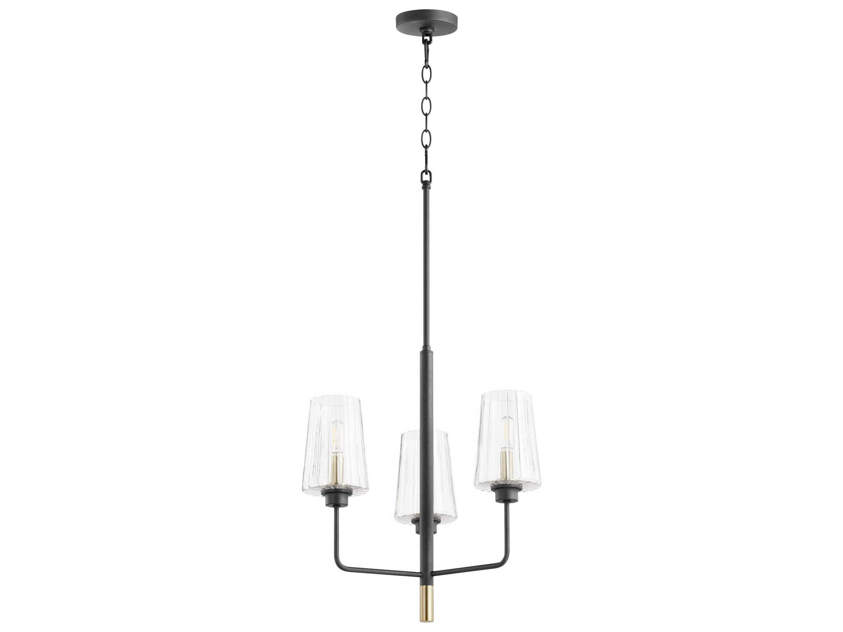Quorum Dalia 3-Light Noir With Aged Brass Black Glass Candelabra Cylinder Chandelier