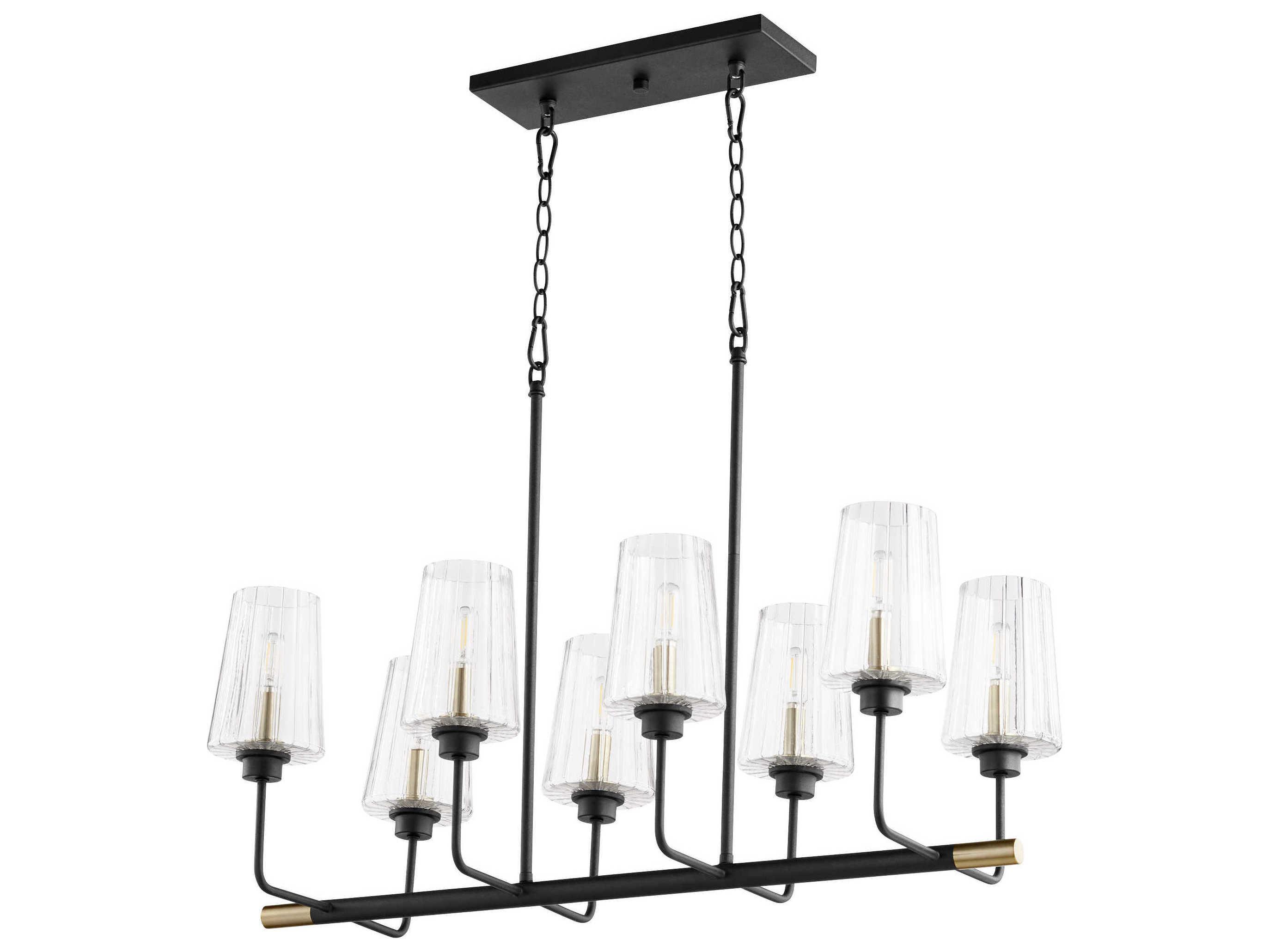 Quorum Dalia 8-Light Textured Black W Aged Brass Glass Linear Island Pendant