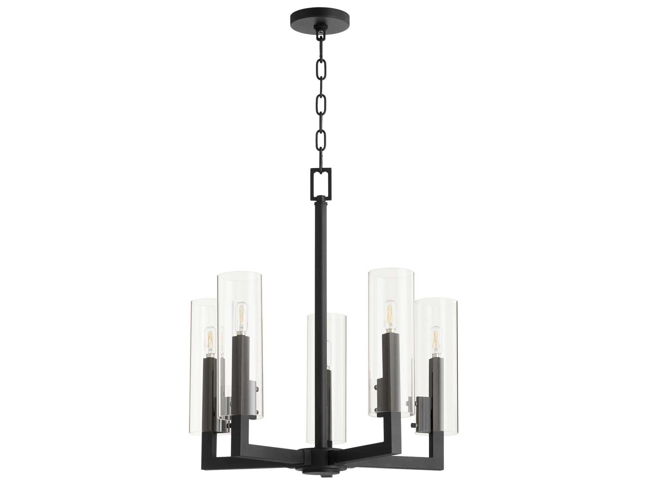 Quorum Harbin 5-Light Textured Black Glass Candelabra Cylinder Chandelier