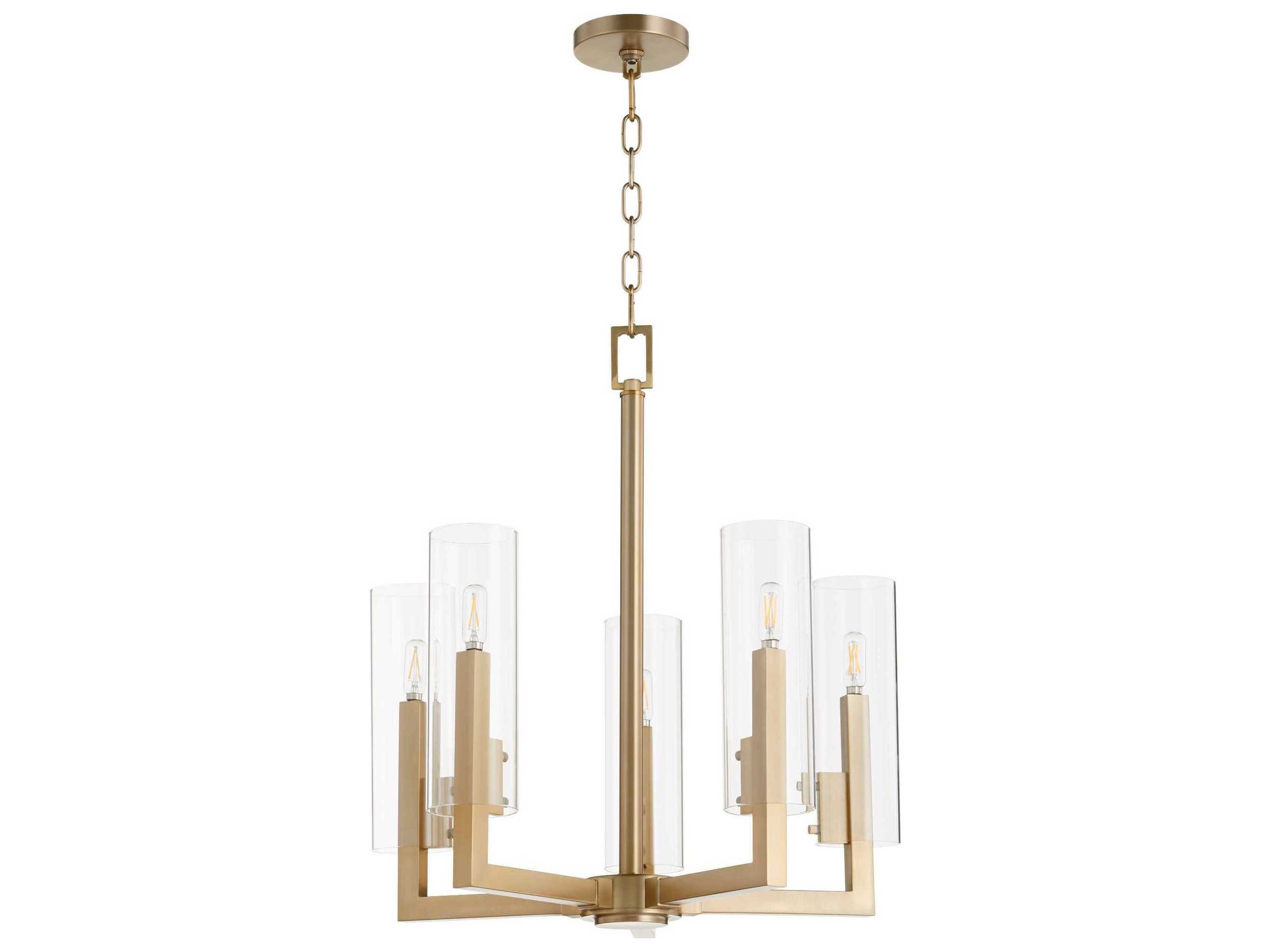 Quorum Harbin 5-Light Aged Brass Glass Candelabra Cylinder Chandelier