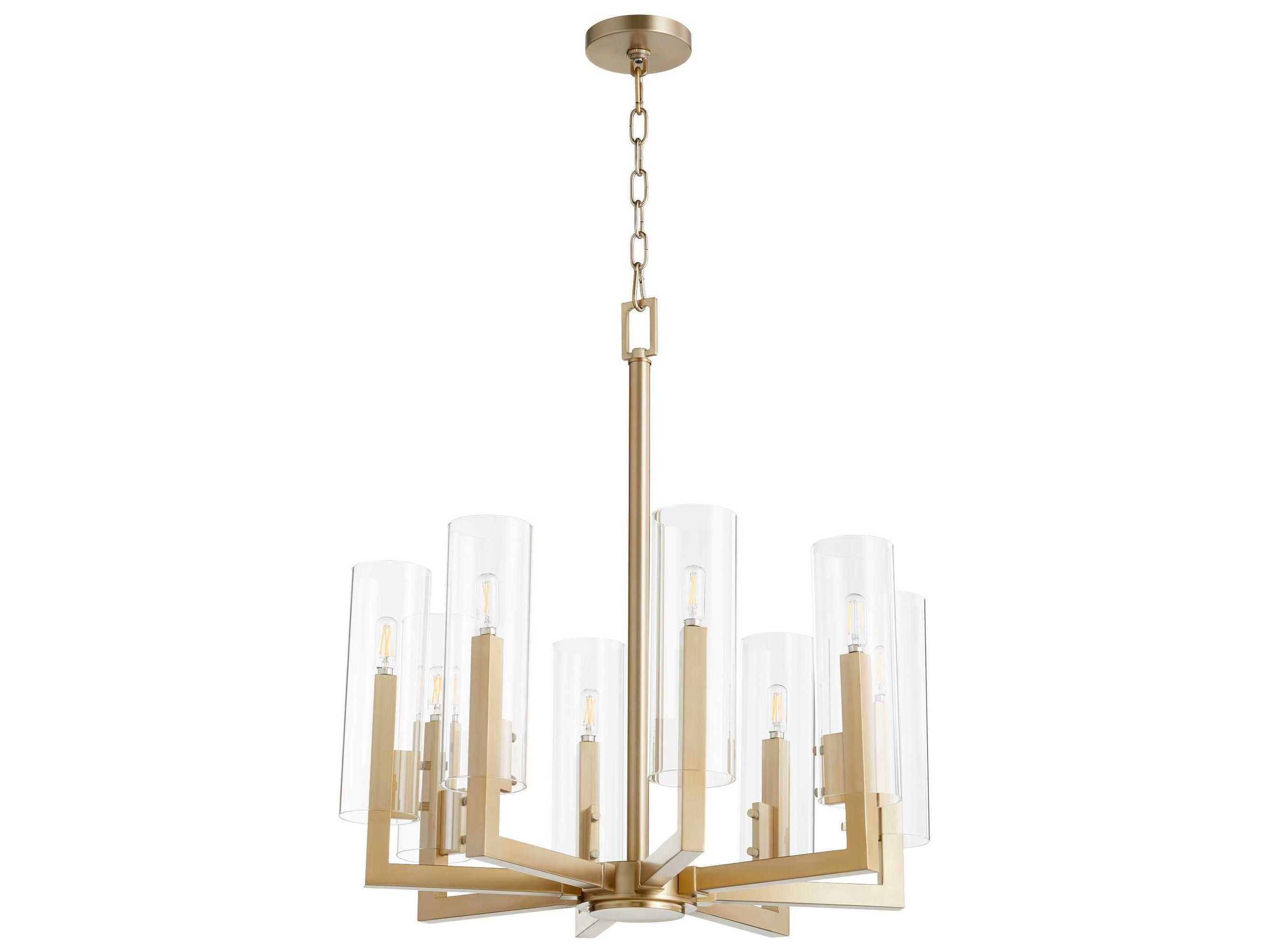 Quorum Harbin 8-Light Aged Brass Glass Candelabra Cylinder Chandelier