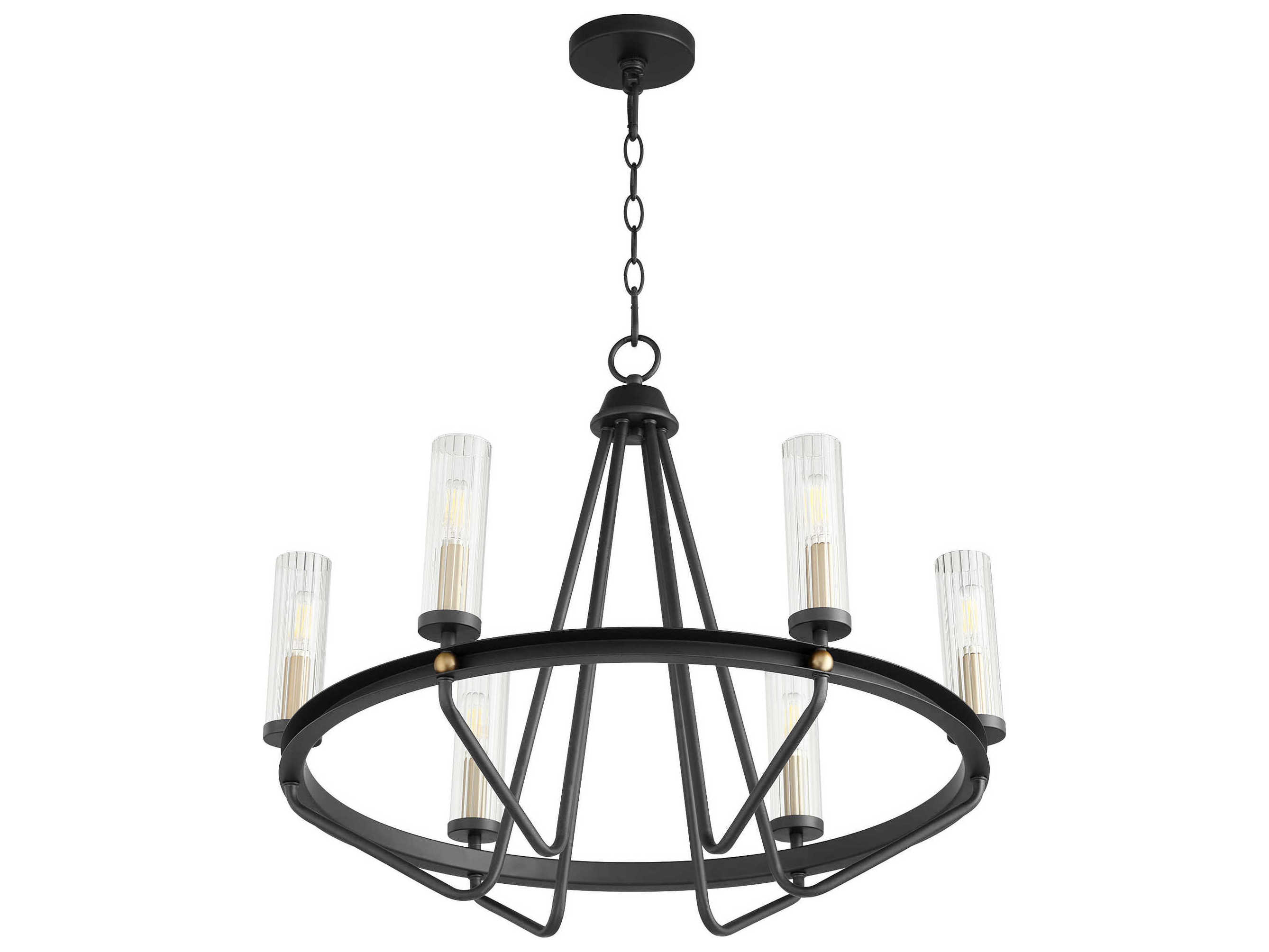 Quorum Empire 6-Light Noir With Aged Brass Black Glass Cylinder Chandelier