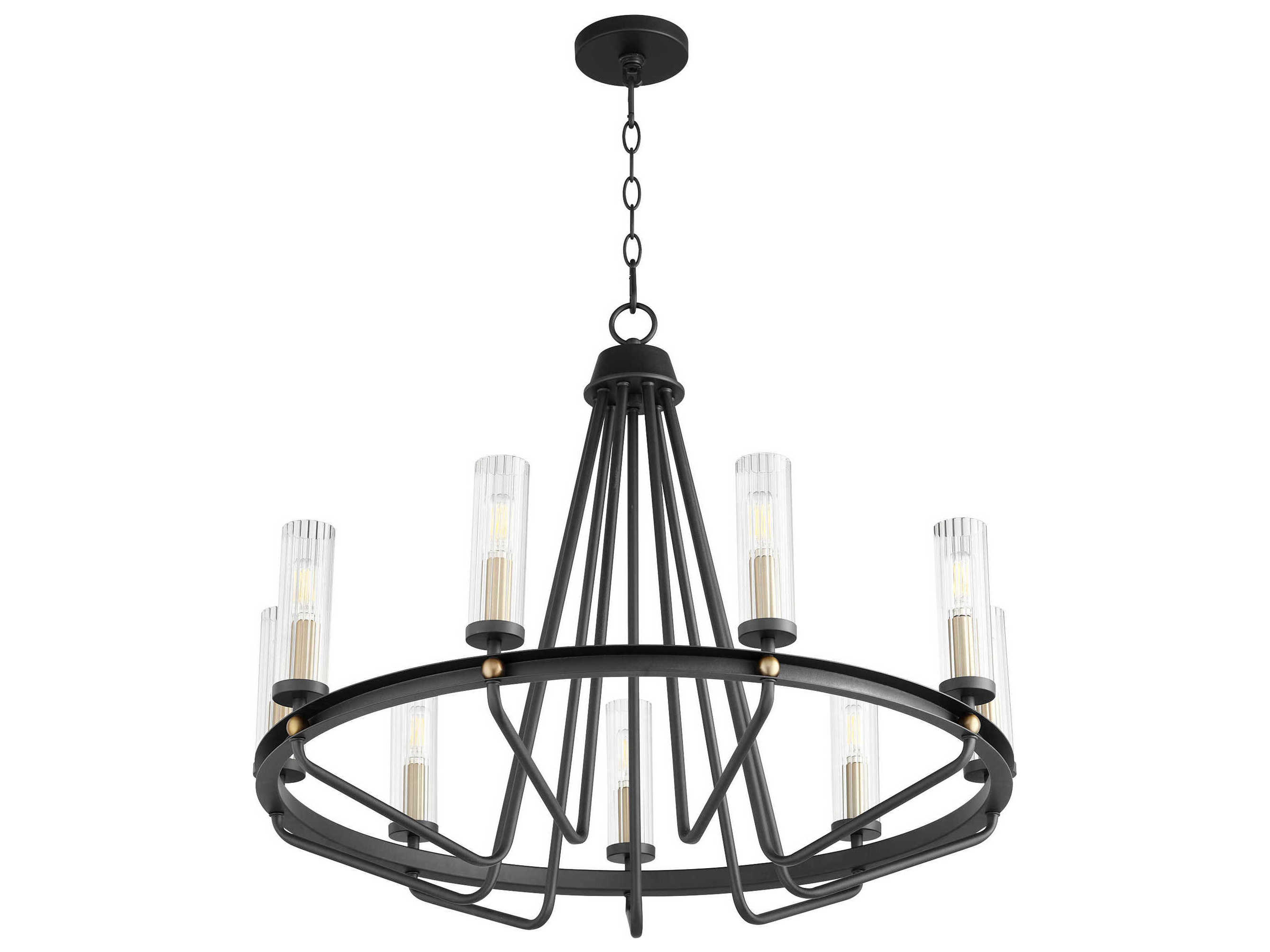 Quorum Empire 9-Light Textured Black W Aged Brass Glass Candelabra Chandelier