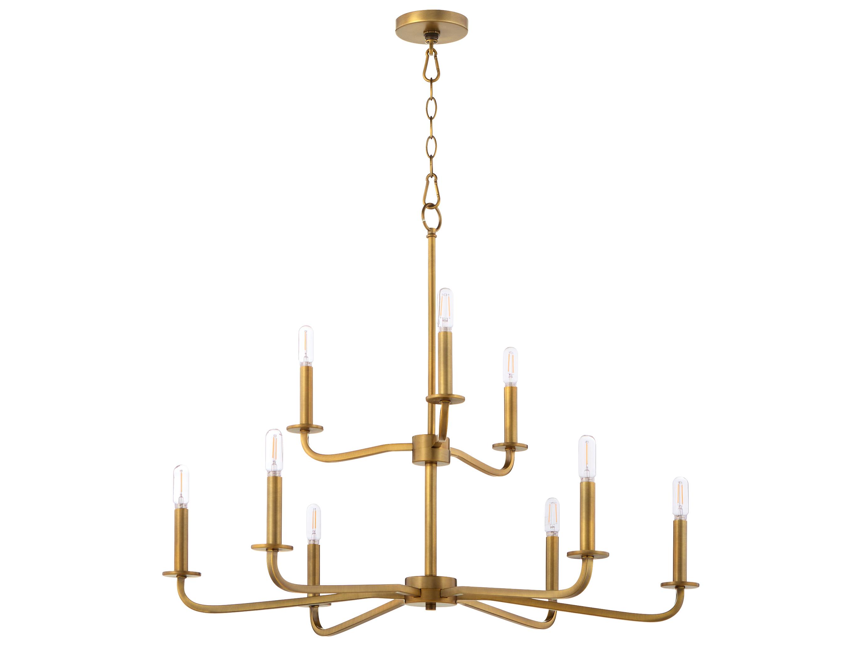 Quorum Rutherford 9-Light Brushed Brass Candelabra Tiered Chandelier