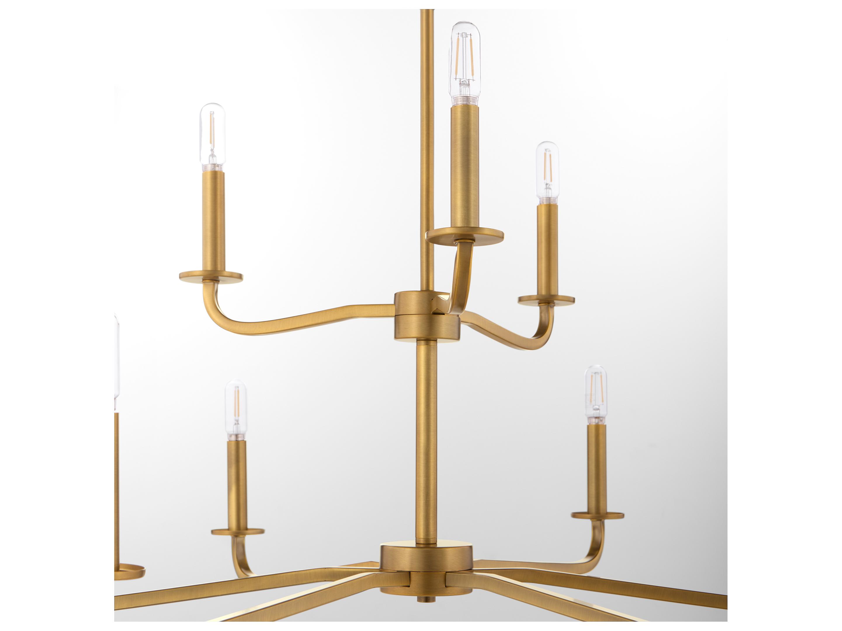 Quorum Rutherford 9-Light Brushed Brass Candelabra Tiered Chandelier