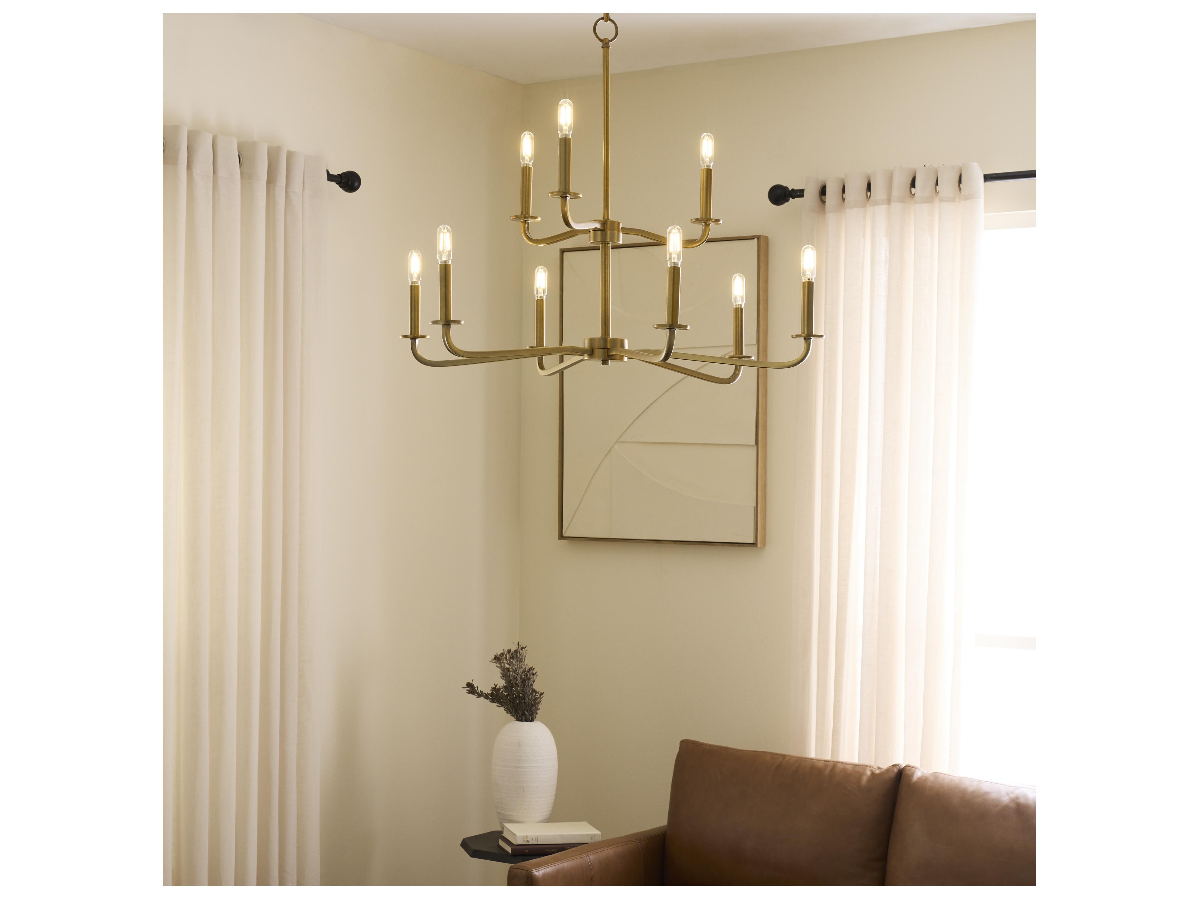 Quorum Rutherford 9-Light Brushed Brass Candelabra Tiered Chandelier
