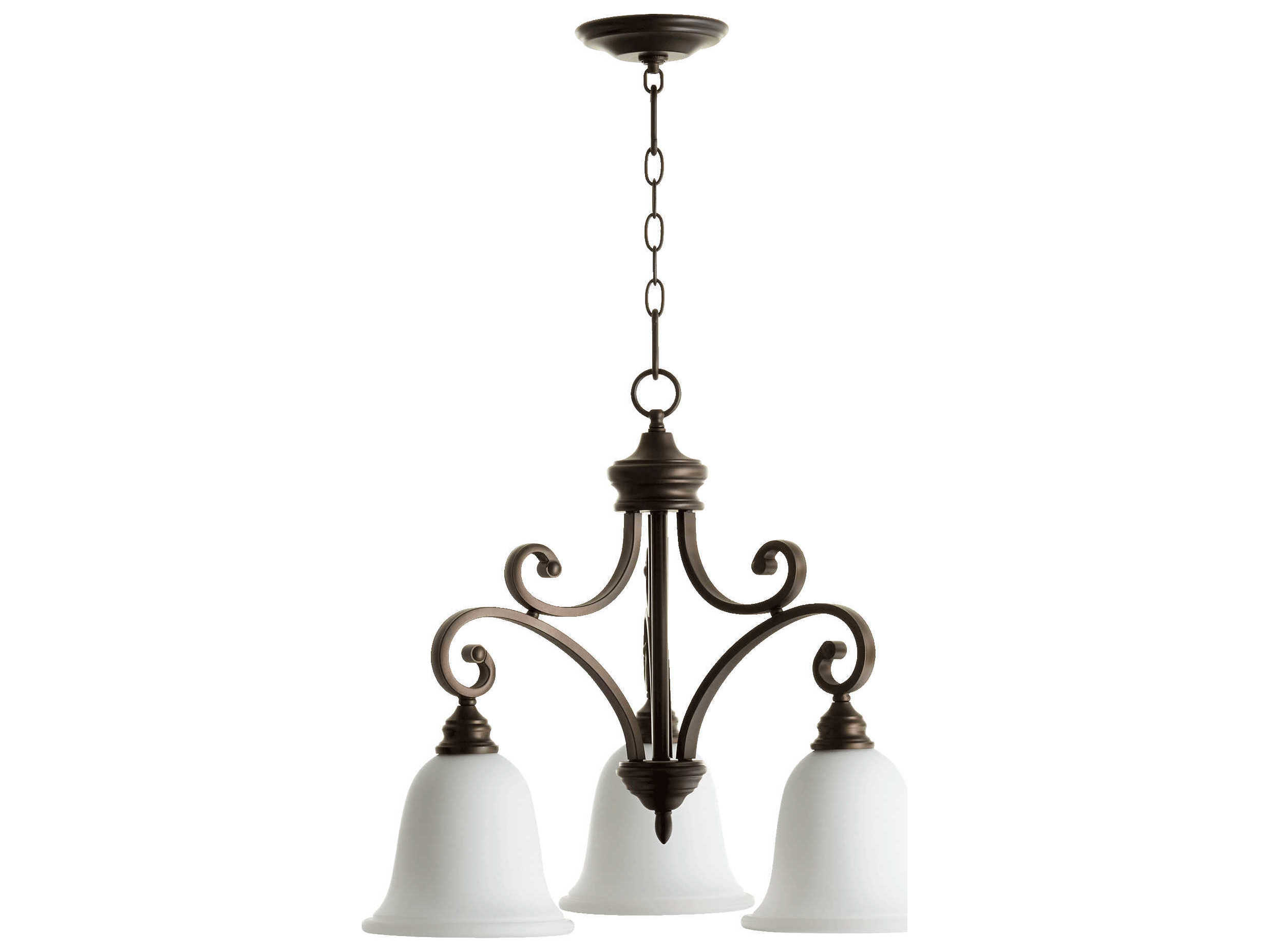 Quorum Bryant 3-Light Oiled Bronze With Satin Opal Glass Bell Chandelier