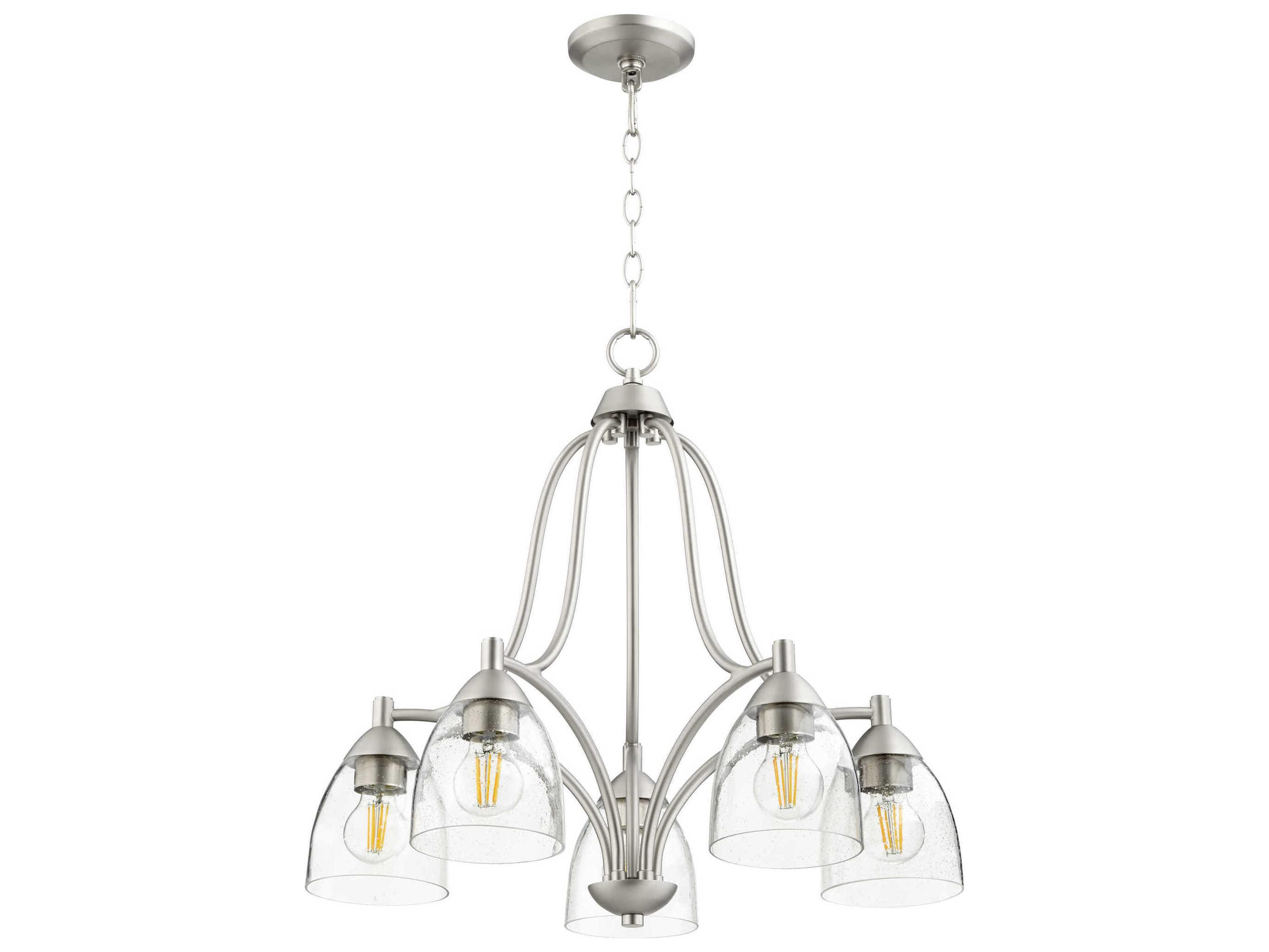 Quorum Barkley 5-Light Satin Nickel Glass Bell Chandelier