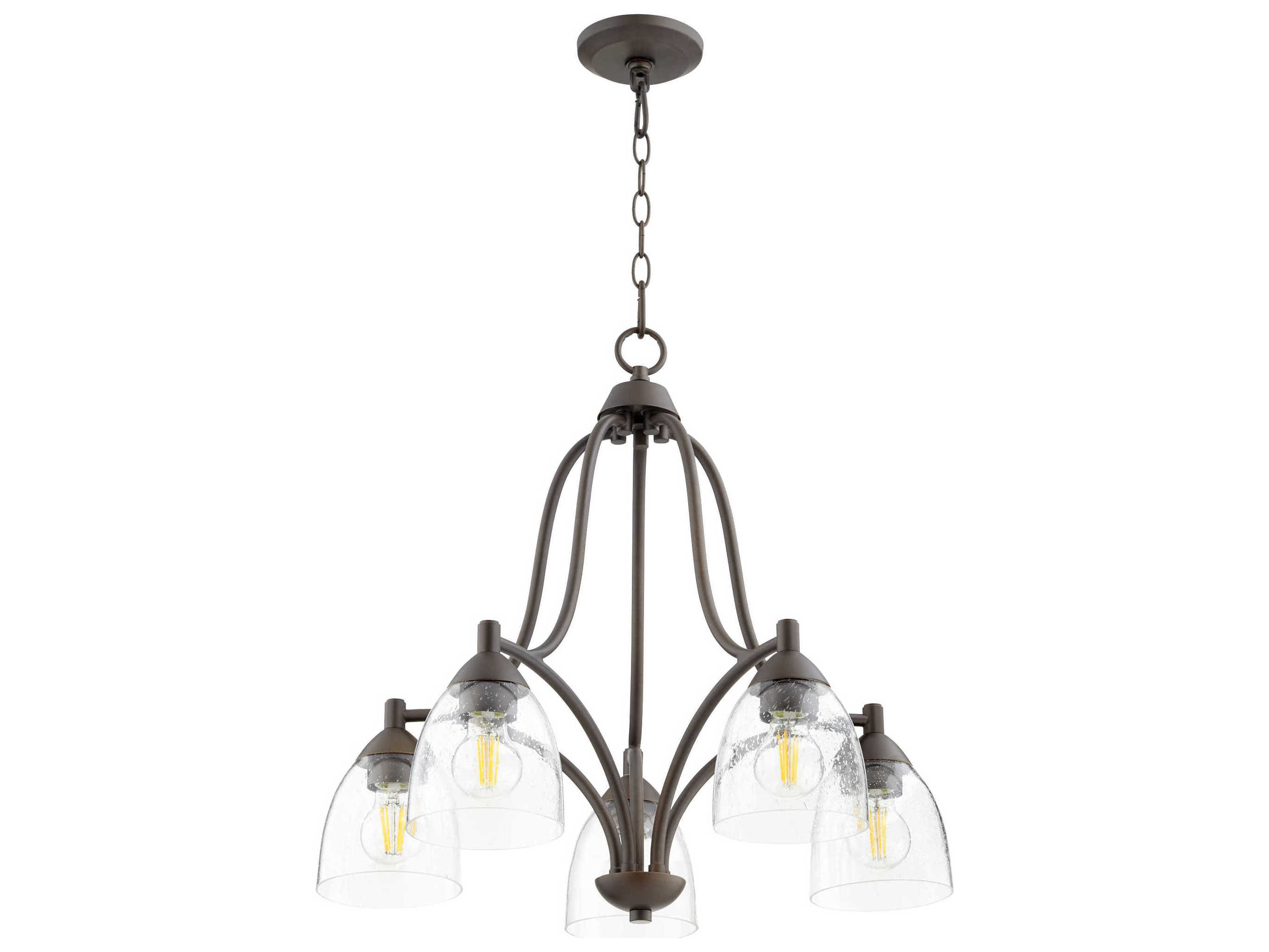 Quorum Barkley 5-Light Oiled Bronze Glass Bell Chandelier