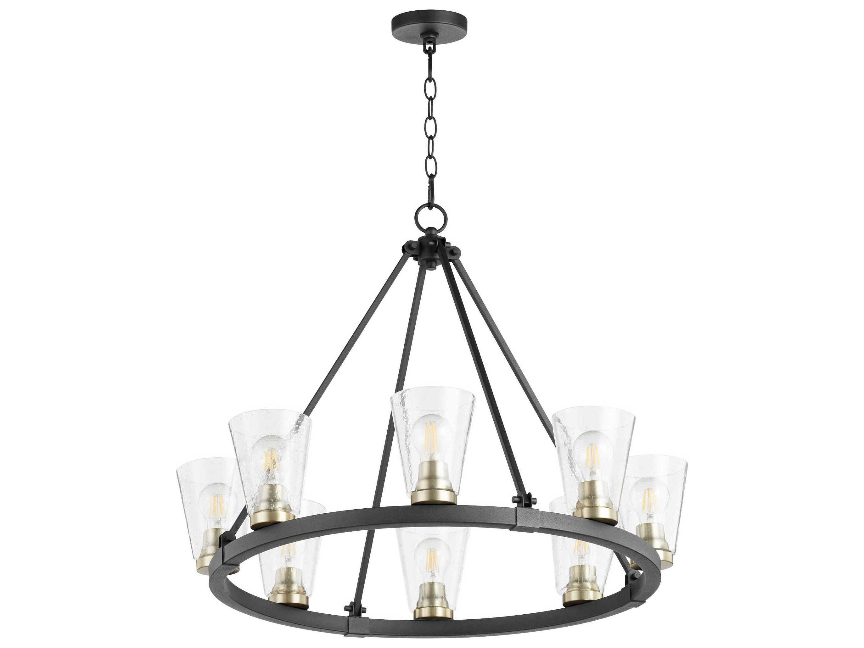 Quorum Paxton 8-Light Noir With Aged Brass Black Glass Round Chandelier