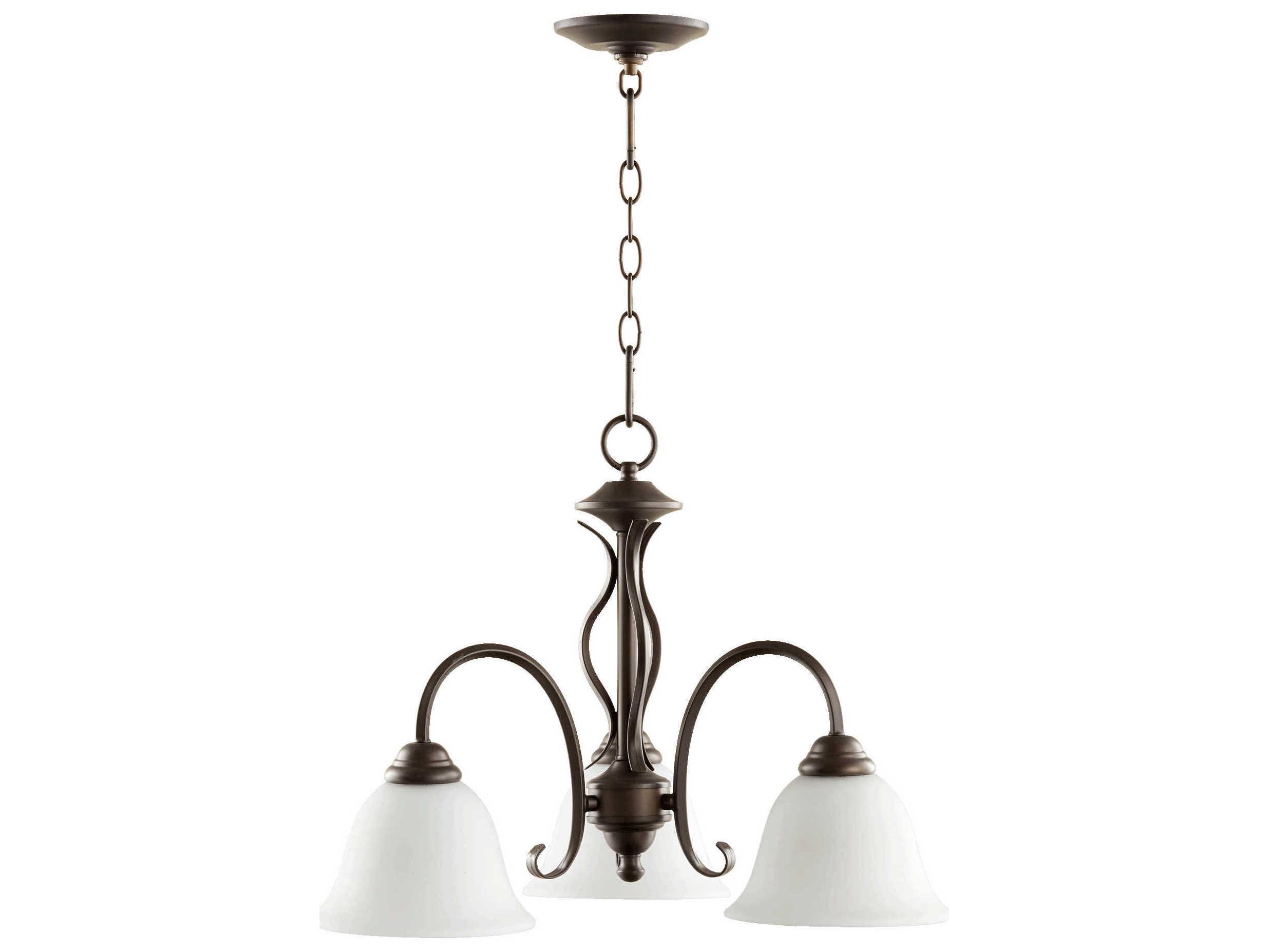 Quorum Spencer 3-Light Oiled Bronze With Satin Opal White Glass Bell Chandelier