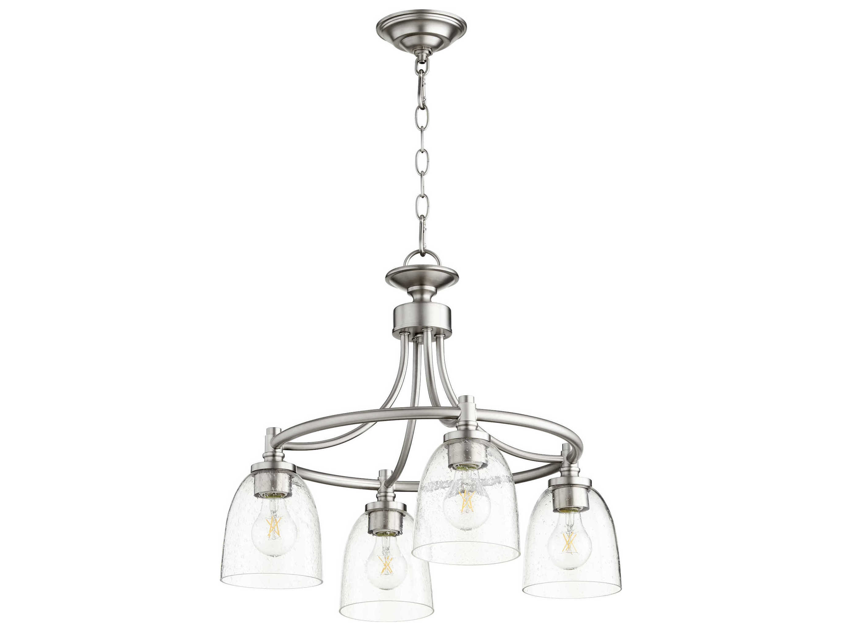 Quorum Rossington 4-Light Satin Nickel With Clear Seeded Glass Bell Chandelier